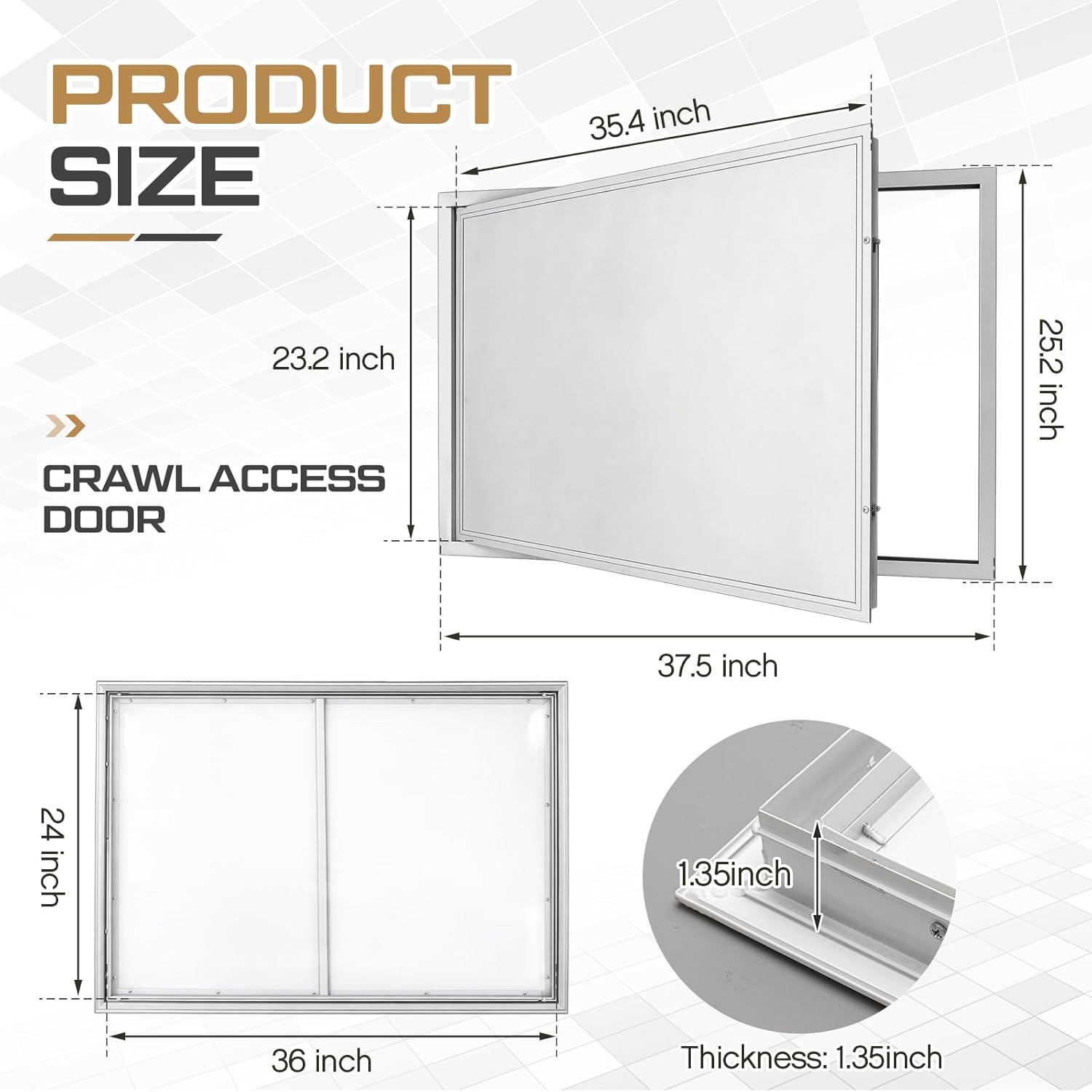 Zonon White Crawl Space Access Door Universal Aluminum Skirting Access Door Panel for Mobile Home Insulated Ceiling Mounted for Drywall Plumbing Electrical Basement (24 x 36 Inch,Screwdriver Latch)