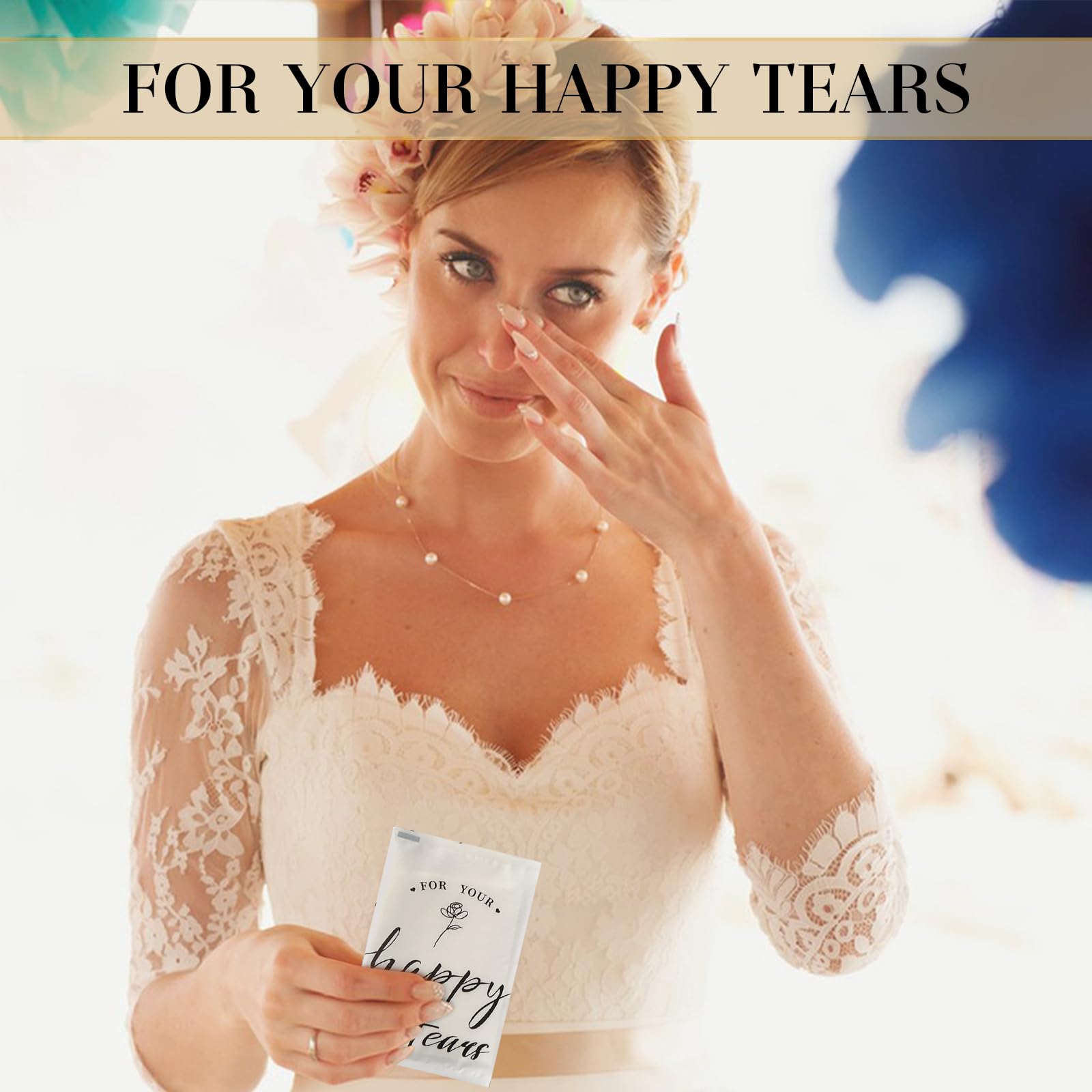Ohuimrt 60 Paquetes de Pañuelos Happy Tears Para Bodas, Pañuelos De Boda De 3 Capas Para Invitados, Pañuelos Individuales De Bolsillo A Granel Para Bolsas De Regalo