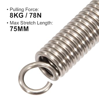 Extension Spring 60 mm Tension Spring With Dual Hook in 304 Stainless Steel OD 10 mm Wire Diameter 1.6 mm Max Load 8 kg 1.6 x 10 x 60 mm 4 Pieces