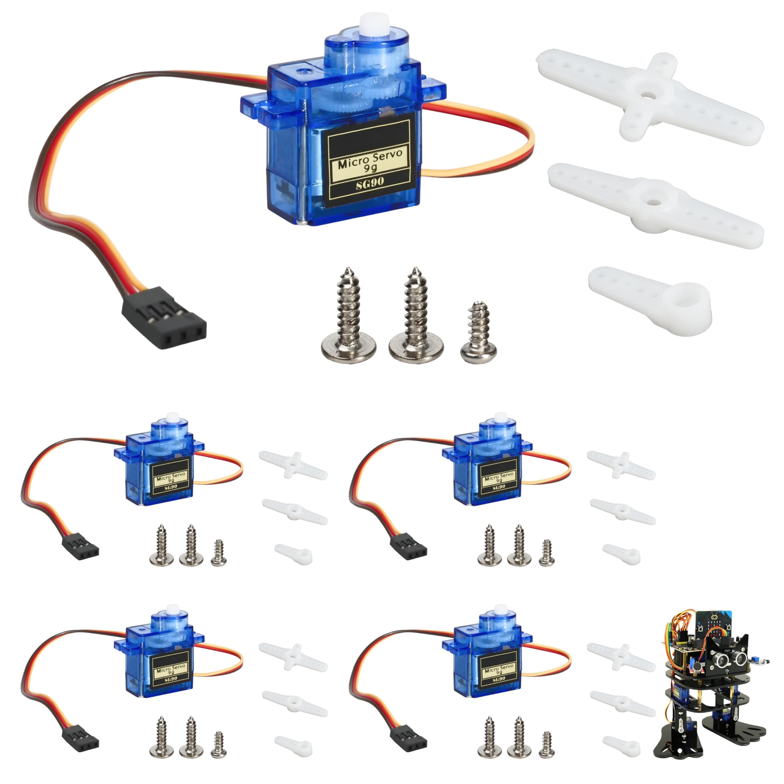 5 Unidades Servo Motor Micro 9G, SG90 Servo Para Arduino, Mini Servos Para Proyectos RC, Brazo Robótico, Helicópteros, Barcos Y Control De Vehículos, Ángulo De Control 180°, Azul.