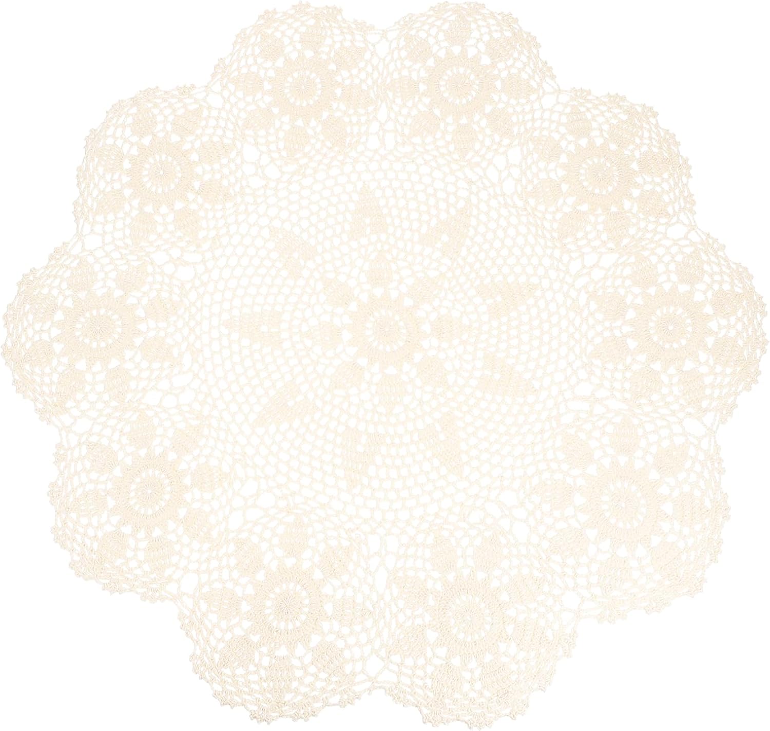 uxcell Handmade Crochet Tablecloth, 32inch Handmade Crochet Doilies Table Mats Round Bauhinia Lace Table Cover for Kitchen Dining Room Decor, Beige