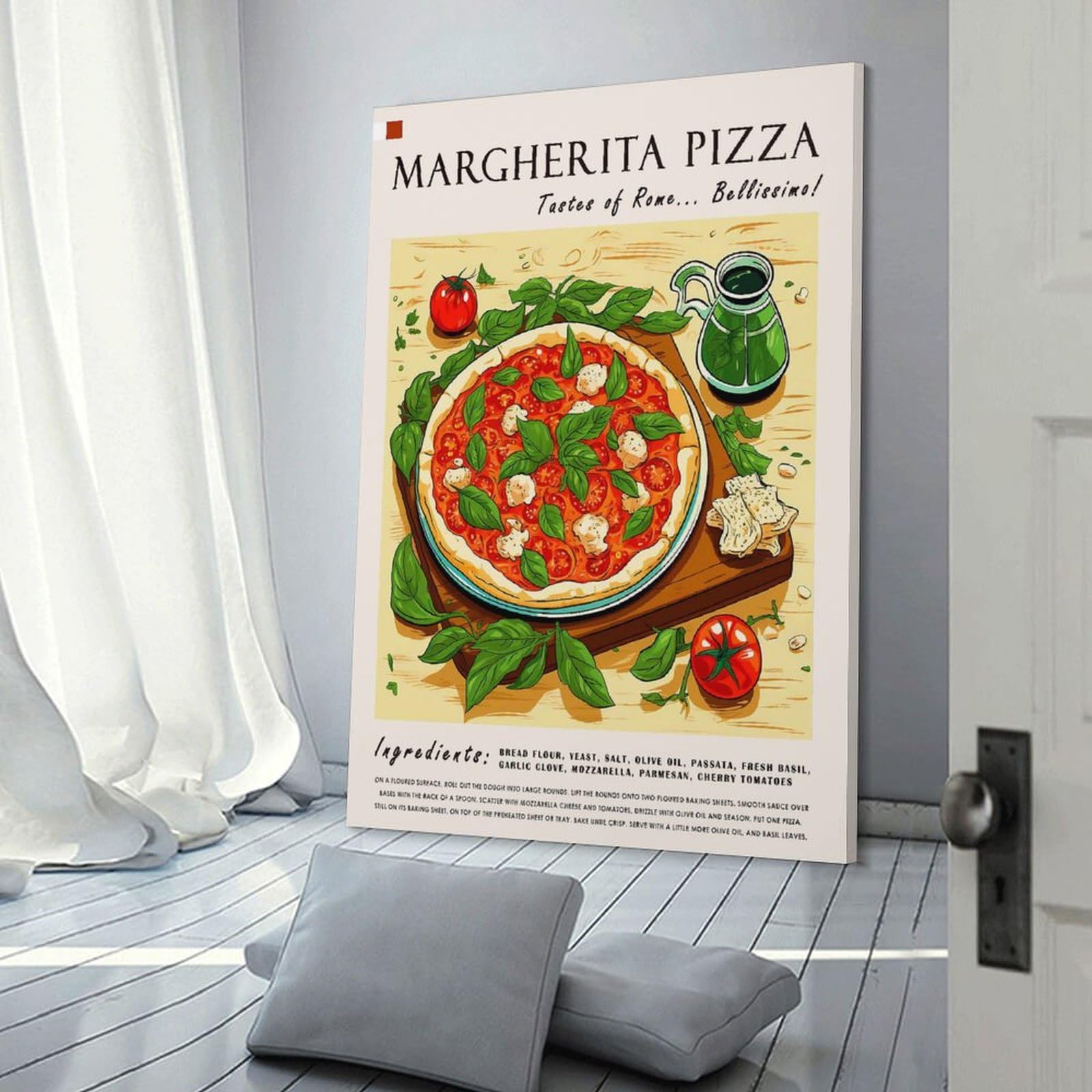 XJRZHLDU Margherita Pizza-Poster, Retro-Restaurant-Poster, italienische Küche, Esszimmer, Poster, 2 Leinwand-Poster, Schlafzimmerdekoration, Landschaft, Büro, Raumdekoration, Geschenk, 60 x 90 cm
