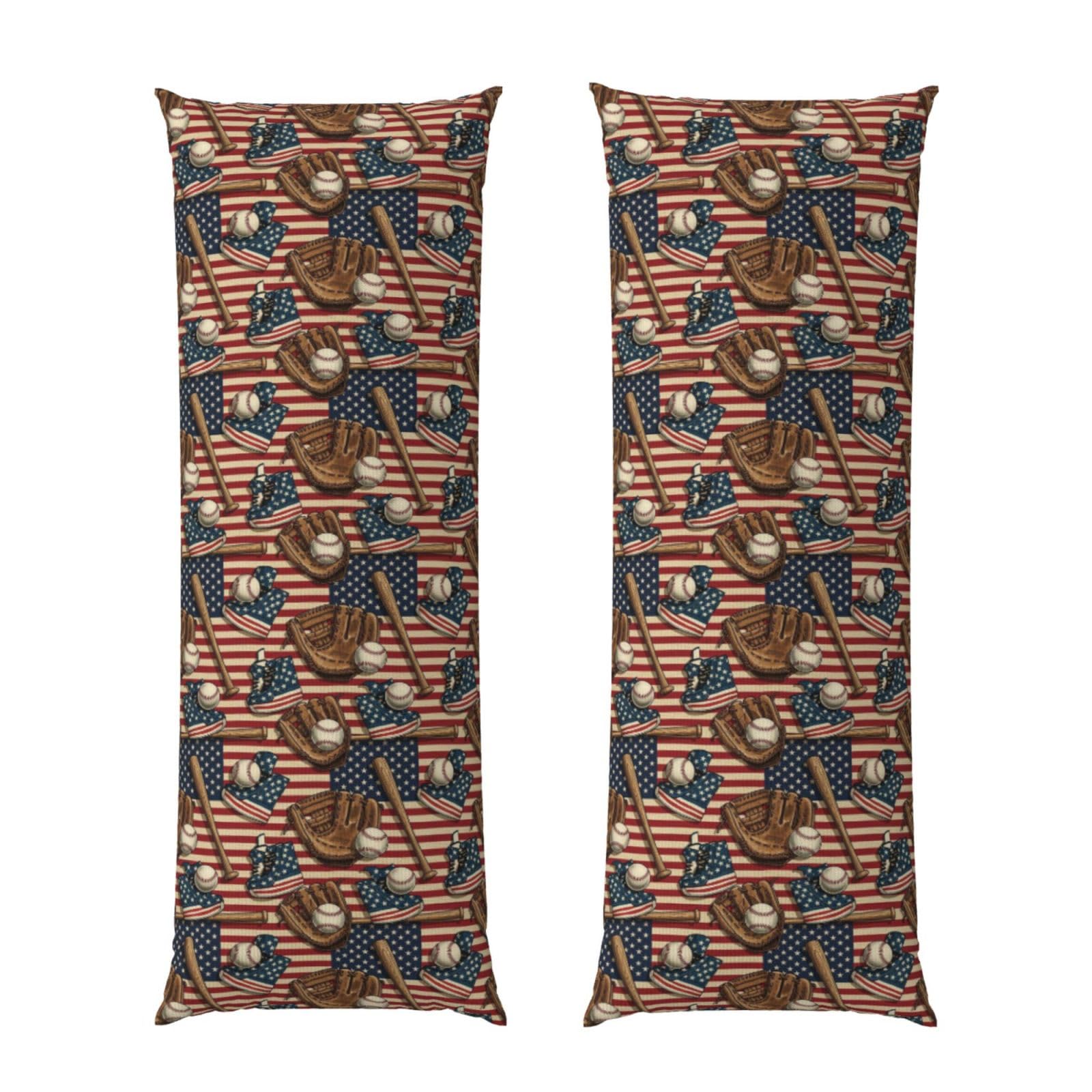 Long Body Pillow Cover 20x60 Vintage Ball Baseball American Flag, Soft Flannel Pillowcase with Zipper, Cozy Cushion Protector for Couch Sofa Bed Sleeping Decoration