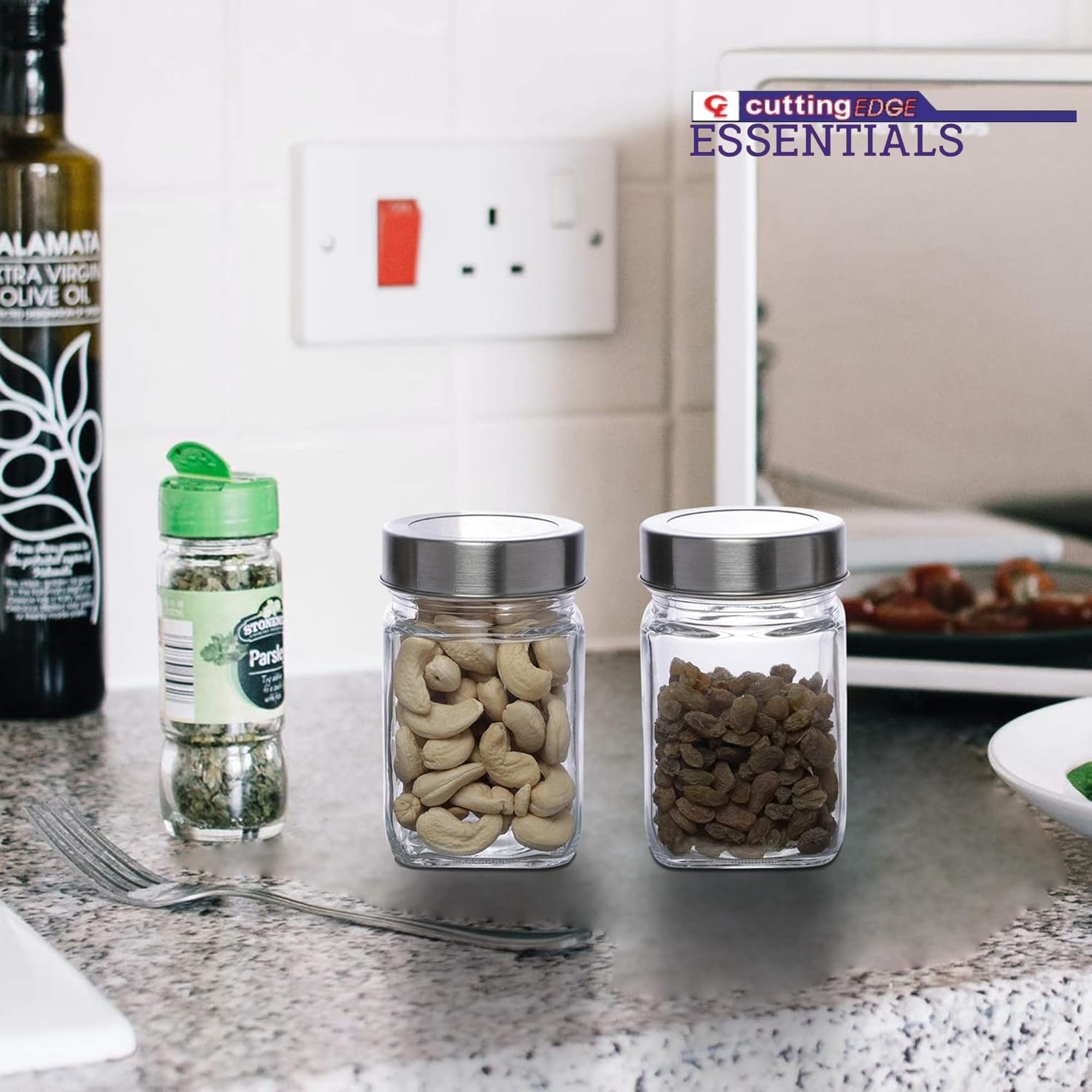 Transparent Glass Jars - Set of 2 - Cutting Edge Essentials -5 Transparent Glass Jars - Set of 2 - Cutting Edge Essentials -5