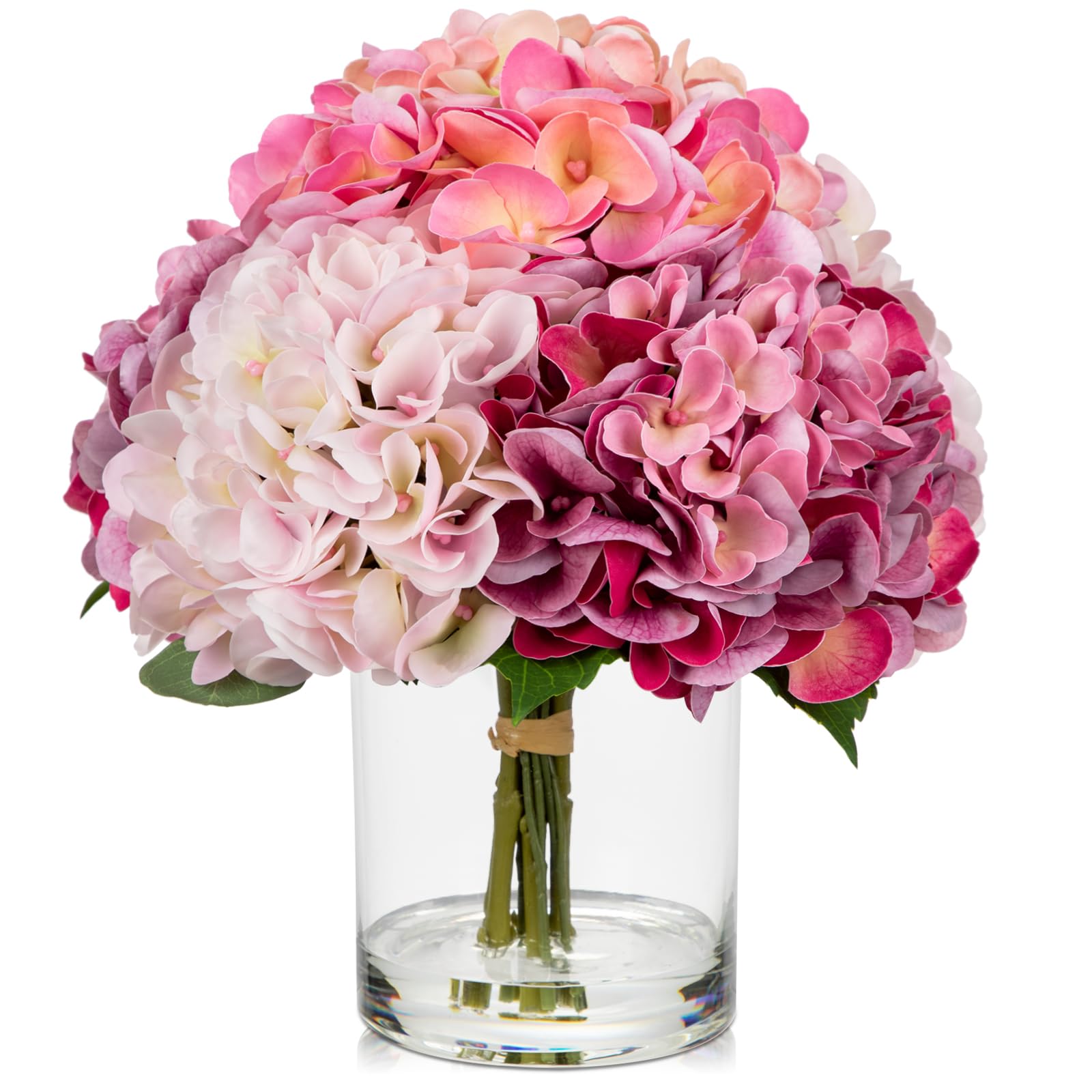 Hortensias artificiels en vase verre eau magique 3D
