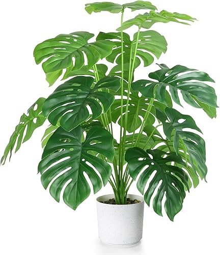 Plantas falsas de 28 pulgadas, palmera tropical grande, árbol artificial Monstera en maceta para interiores y exteriores, hogar, oficina, decoración
