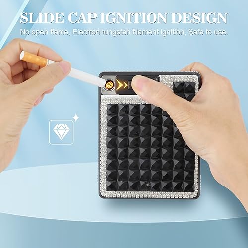 Miniatura 18 de eing Estuche para cigarrillos con encendedor, 20 piezas de 3.307 in, soporte para cigarrillos tamaño King, a prueba de olores/pantalla LED, regalo