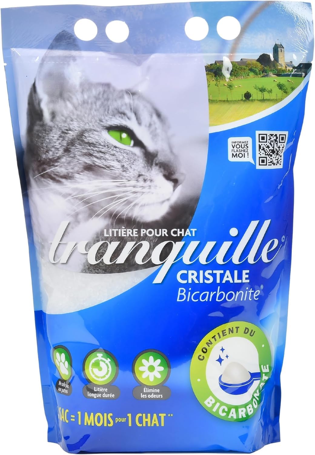 Tranquille - Litière pour Chat Cristale Gel de Silice et Bicarbonite 4L - Lot de 4