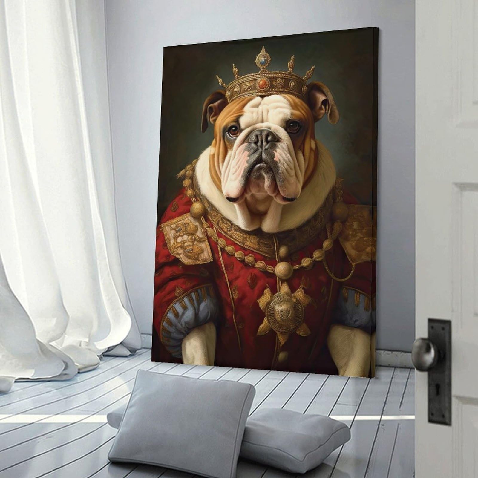 Junmoney Frame-Style-44 English Bulldog The King Canvas Wall Art, 08X12inch(20X30cm), For Workspace Walls, Study Corners Or Bedrooms, An Interior Accent For Desk Areas