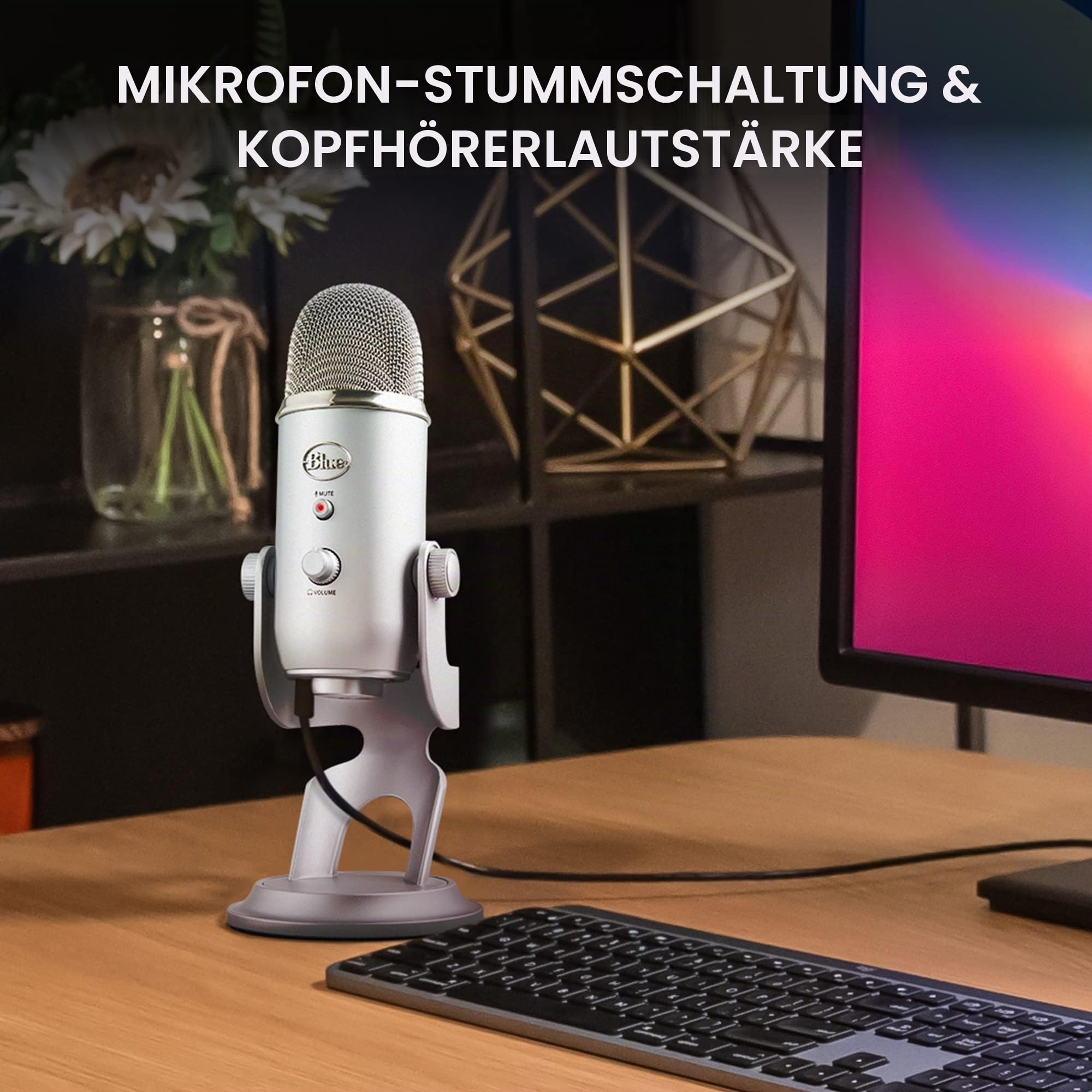 Blue Microphones Yeti Professionelles USB-Mikrofon für Aufnahmen, Streaming, Podcasting, Broadcasting, Gaming, Voiceover und mehr, Plug 'n Play auf PC und Mac - Silber