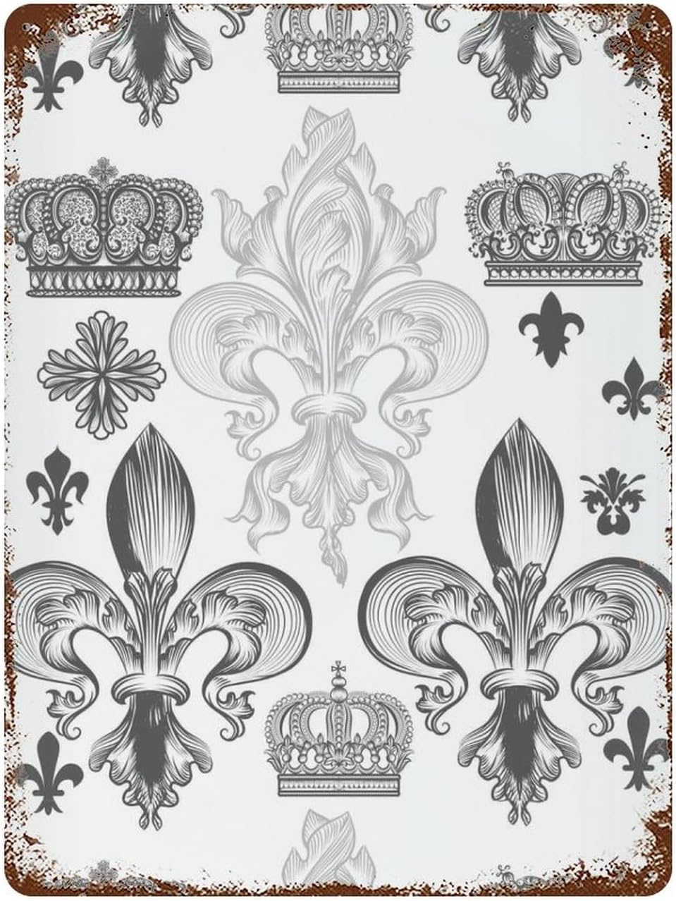Heraldic Fleur De Lis Crowns Silver White Black White