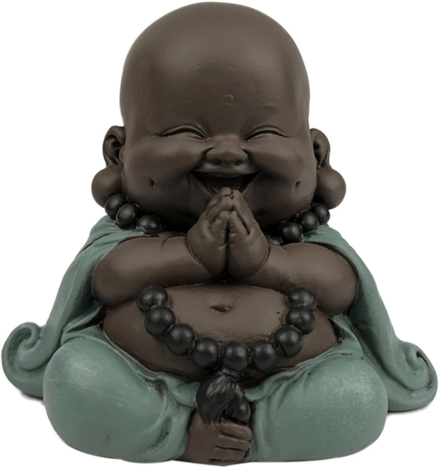 Zen’Light Laughing Buddha Lucky Charm Statue – Zen and Feng Shui Decoration – To Create a Relaxing and Spiritual Atmosphere – Width: 9 cm – Colour: Green and Brown