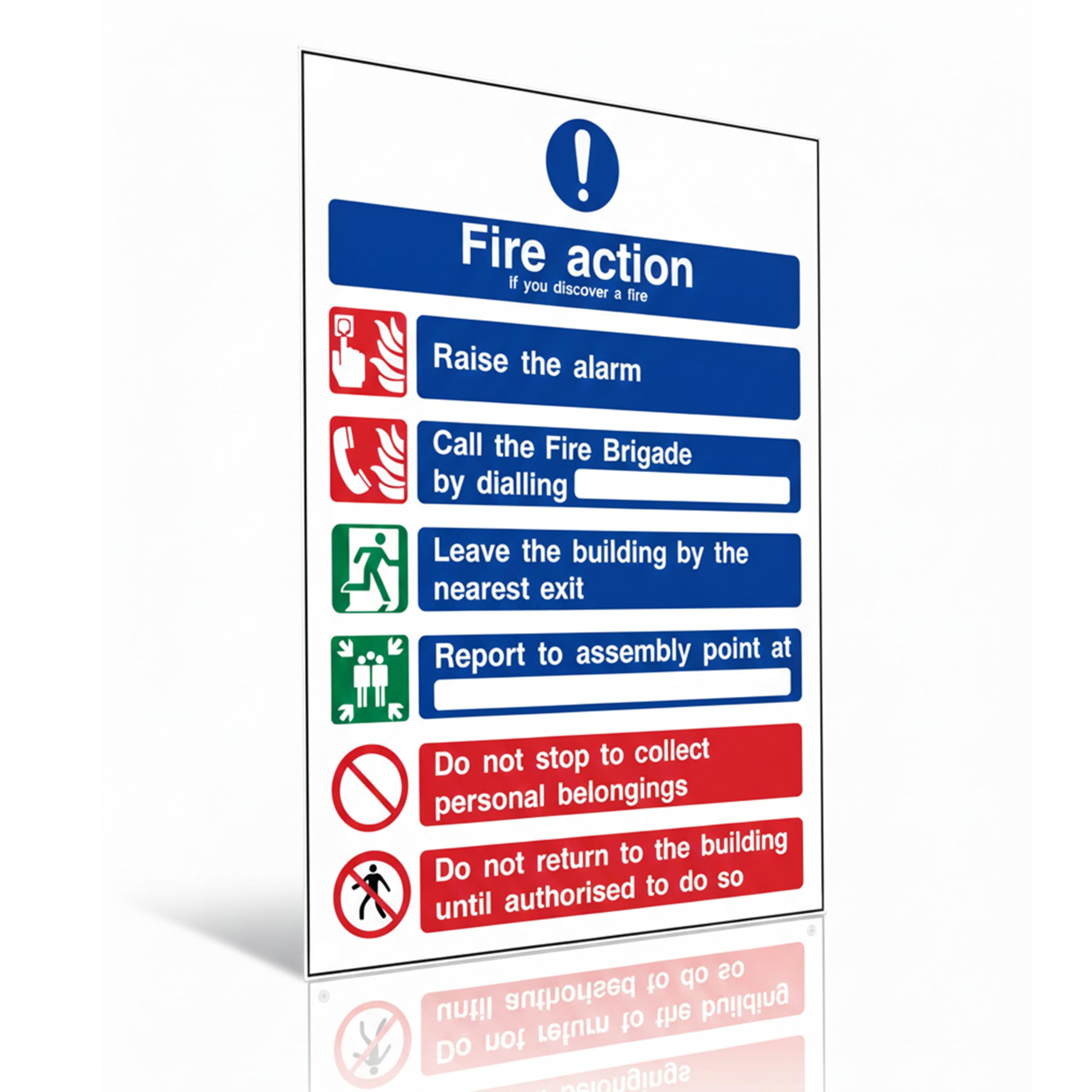 General Fire Action 6 Message Sign - Portrait - 150mm x 200mm (Rigid 1mm (SA backing))
