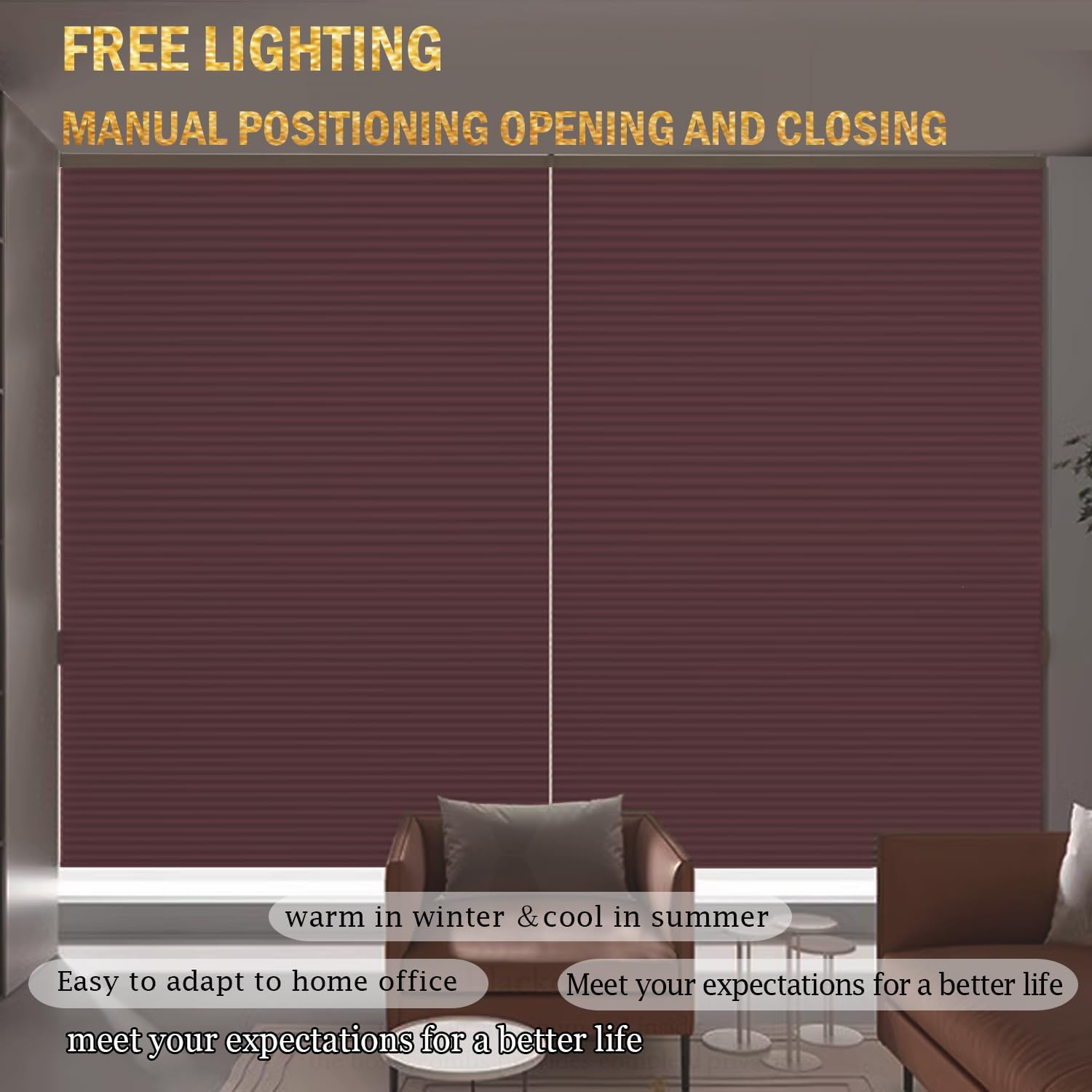 Cordless Cellular Shades Honeycomb Blinds, Light Filtering Thermal Insulated, Free-Stop Cell Blinds, Custom Size, Honeycomb Shade for Window, Bedroom, Office, Custom Size(Size:30"W*39"H,Color:D)