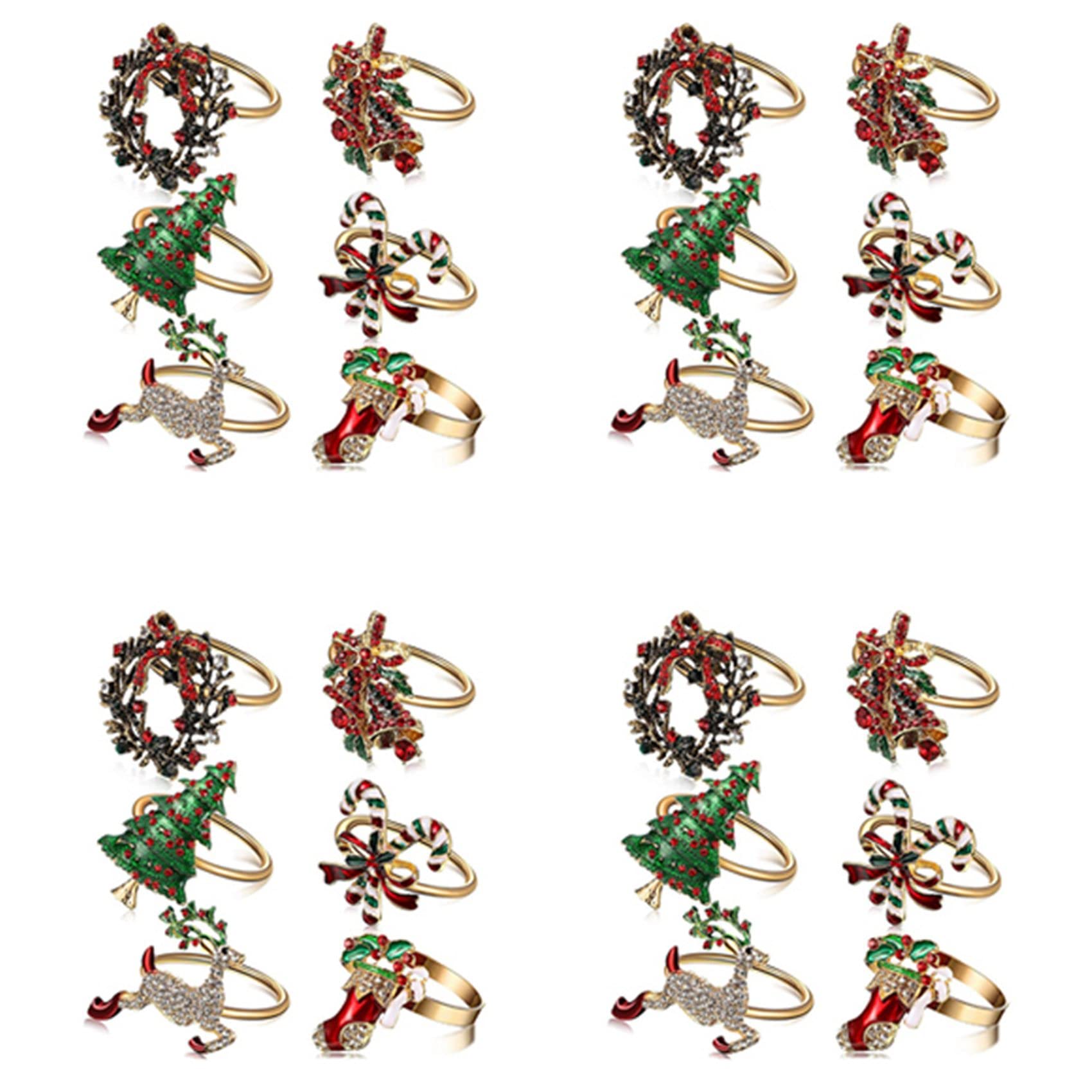 Hndhbfgrt 24Pcs Christmas Napkin Rings Xmas Napkin Holder Rings Wreath for Holiday Party Dinner Table Decoration