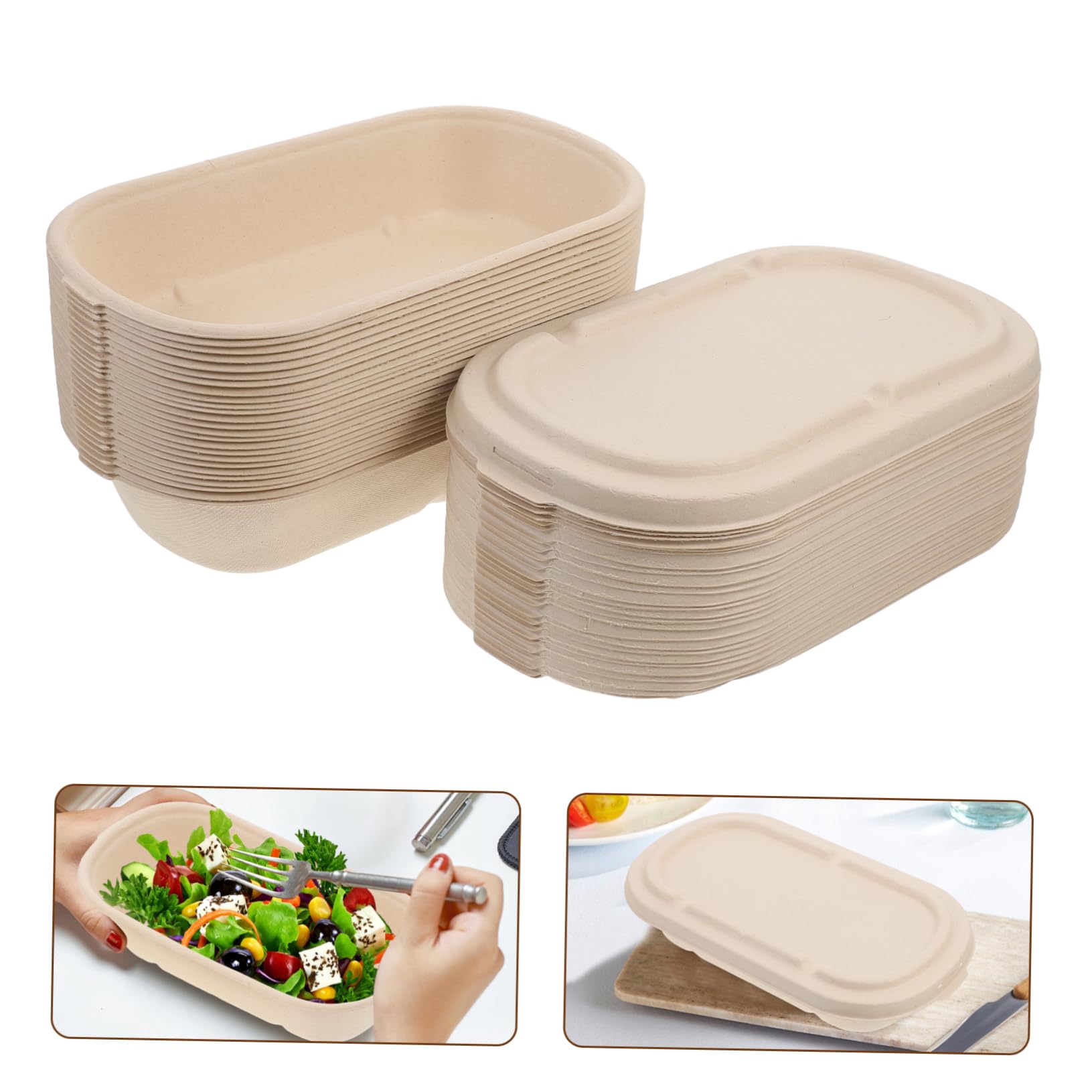 Amazon.co.jp: FELTECHELECTR 25セットパルプ製蓋付き使い捨て食品容器