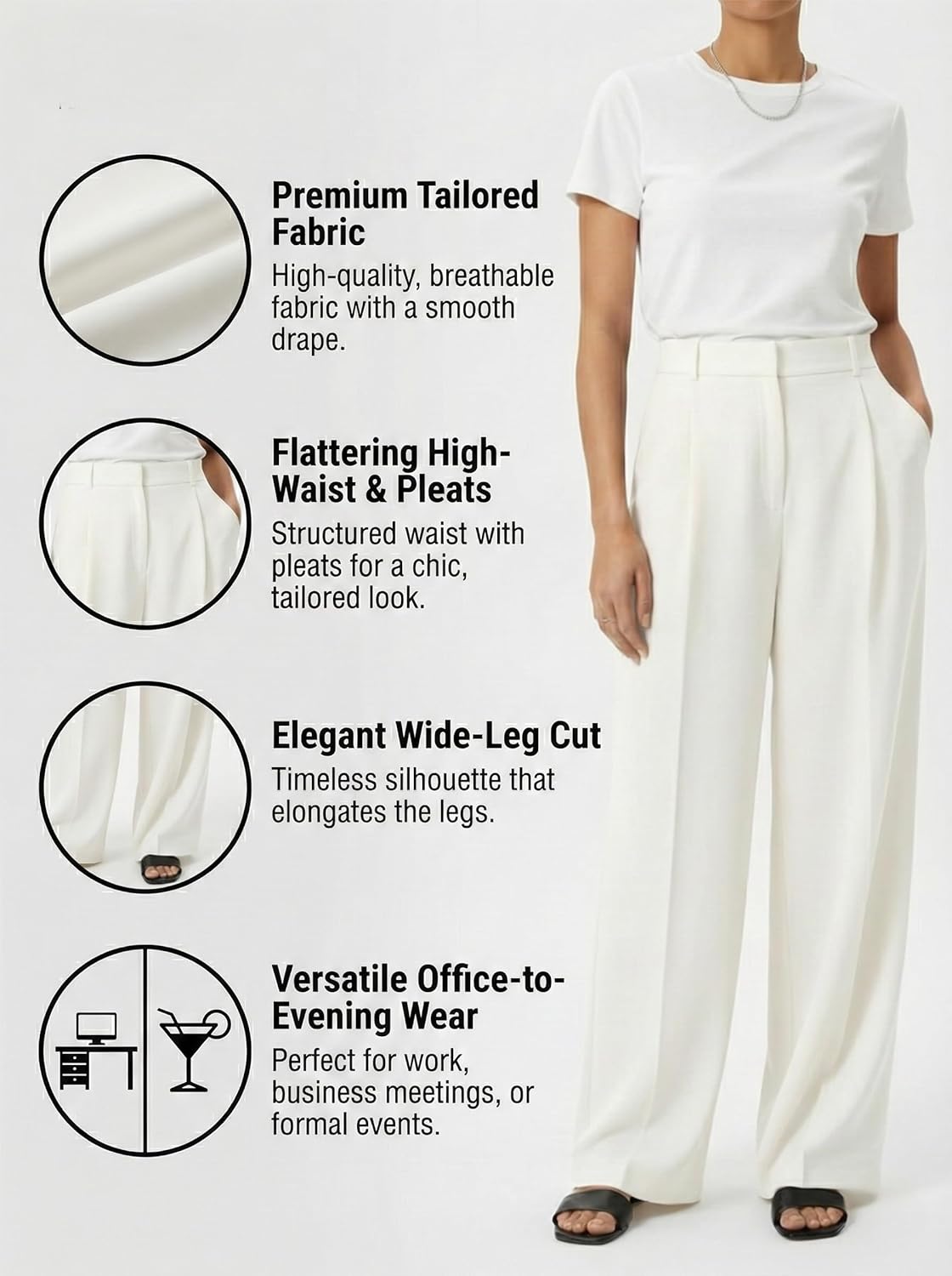 Women's Wide Leg High Waist Loose Palazzo Office Dress Pants with Pockets Work for Women Business Casual - Image 3