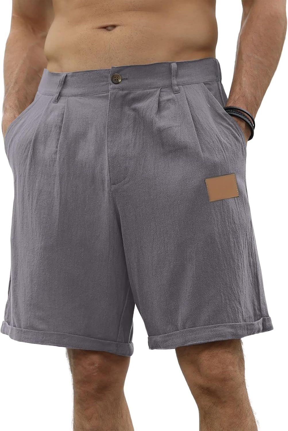 Ymosrh Men's Casual Shorts Pleated Front Summer Beach Vacation Shorts with Pockets S-3XL