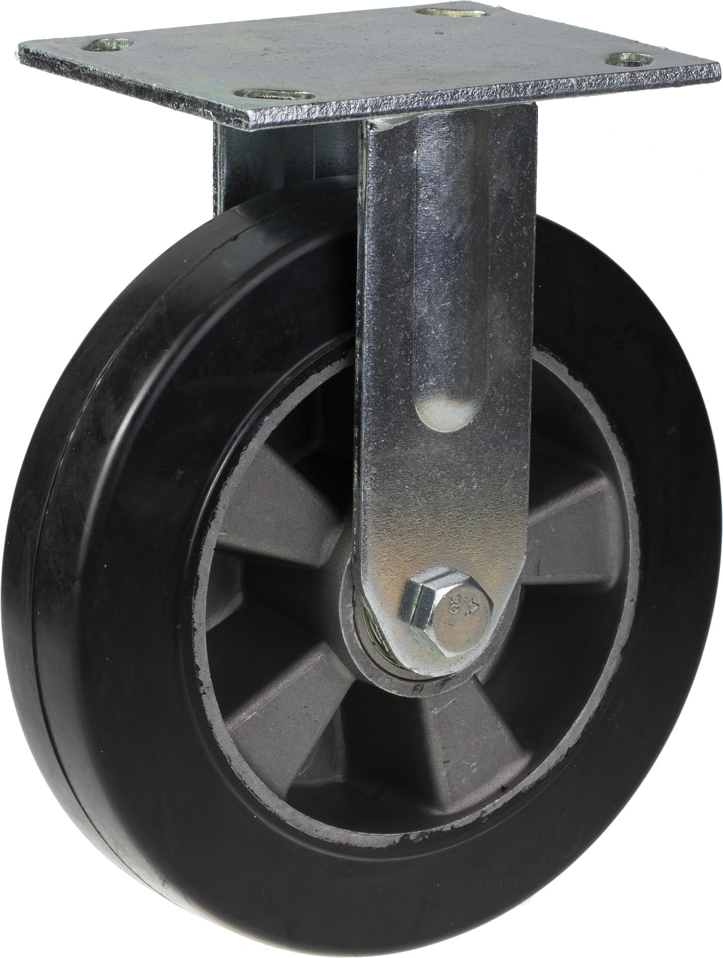 Roulettes de 200 mm (8") en caoutchouc noir, avec frein et roue fixe, capacité de charge élevée de 1 800 kg, lot de 4