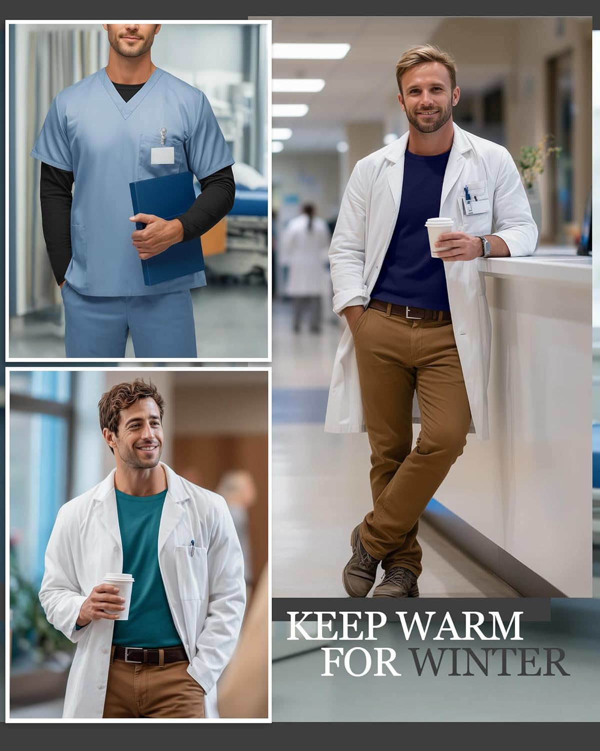 4 Pack Men's Long Sleeve Underscrub Shirts Nurse Crewneck Work Tops Stretchy Laying Undershirts Basic Tee - Image 5