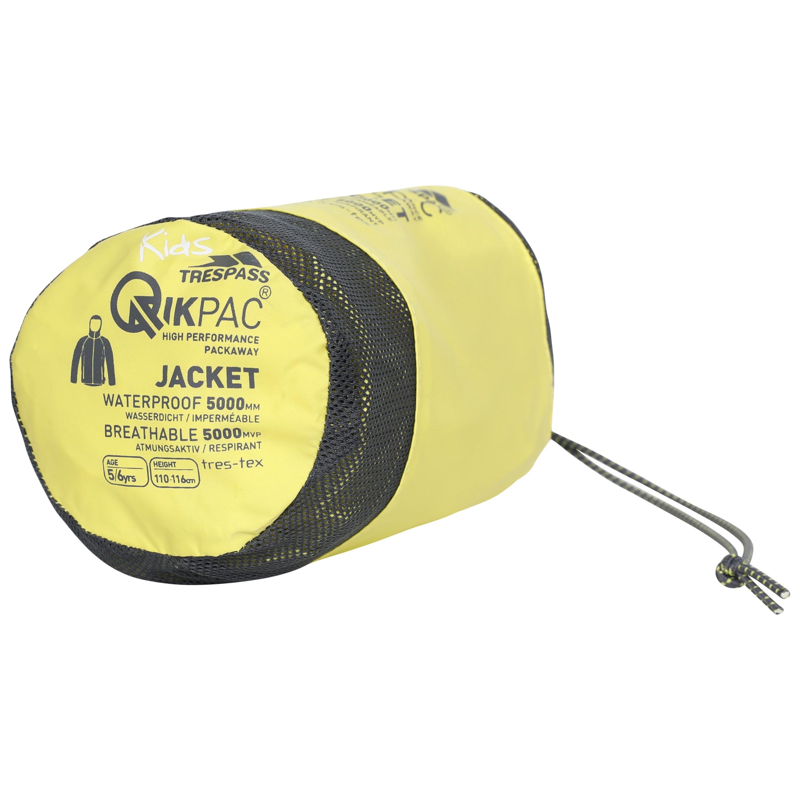 Trespass Qikpac Jacket Yellow 11-12 Jahre Kompakt Zusammenrollbare Wasserdichte Jacke für Kinder