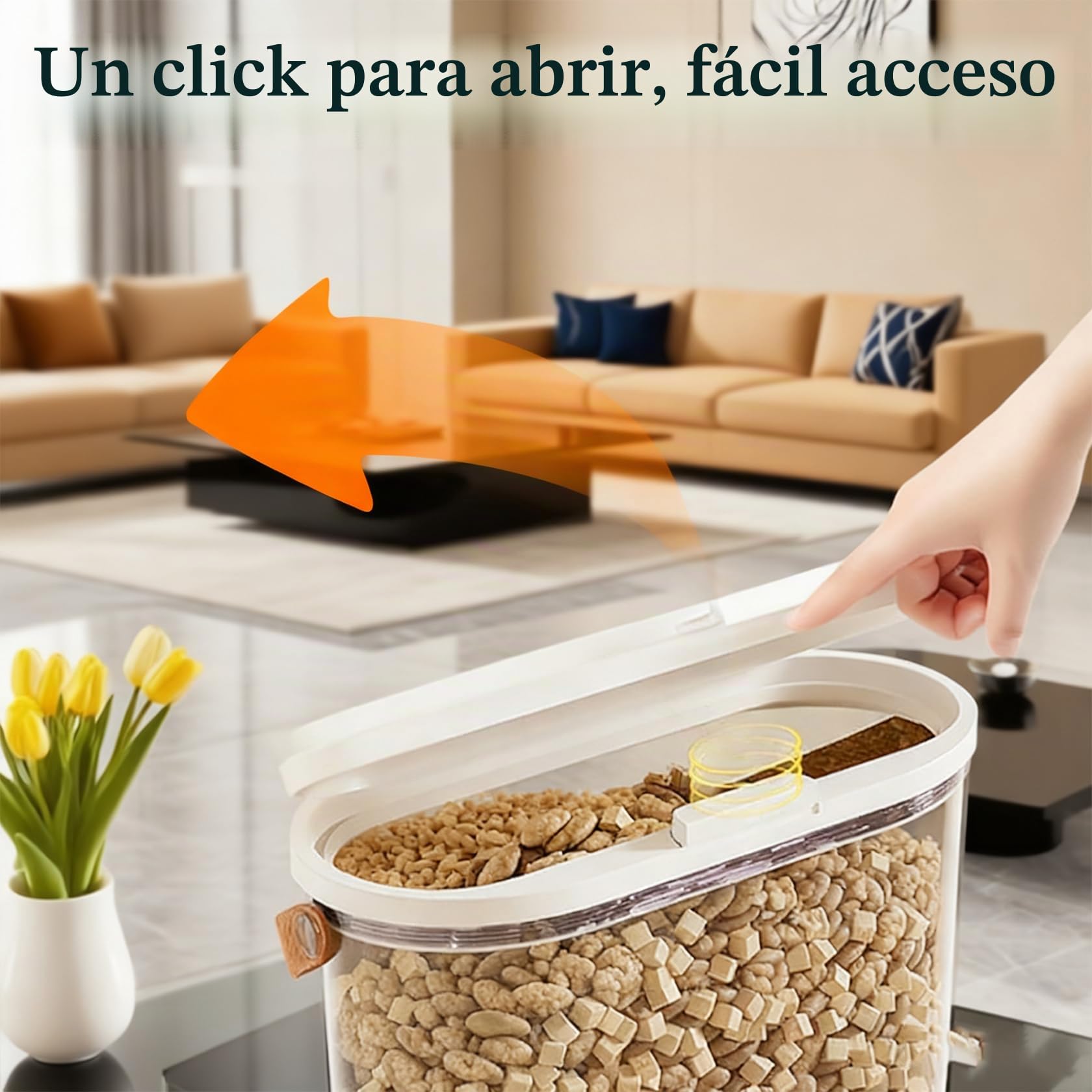Almacenamiento de comida para gatos de 7 libras con asa y cuchara dosificadora – Almacenamiento de comida para perros de plástico transparente – Libre de BPA – Contenedor de comida al aire libre para
