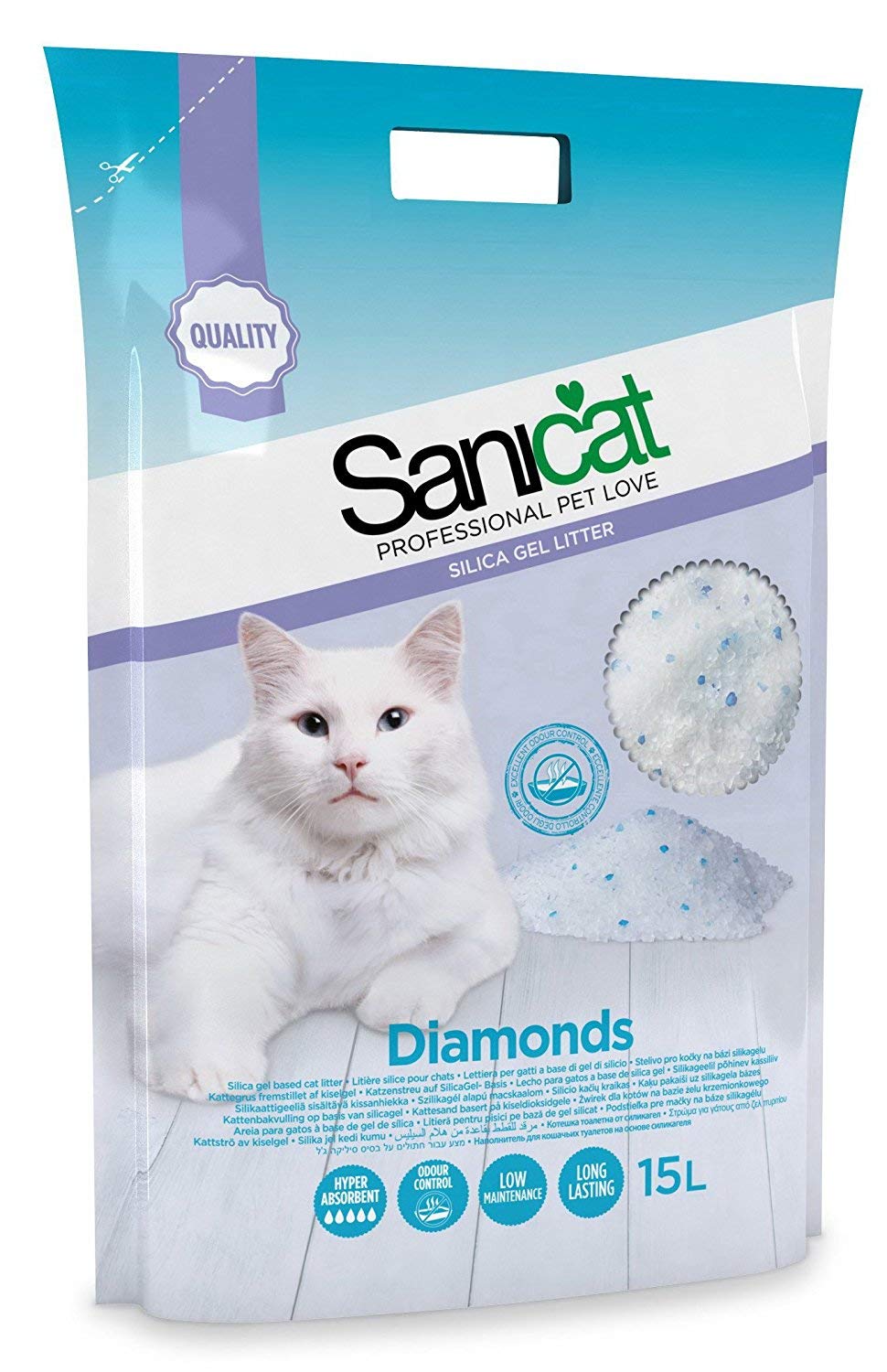 Sanicat Arena de silicio Gato Diamonds sin perfume 15 l x 2 uds.