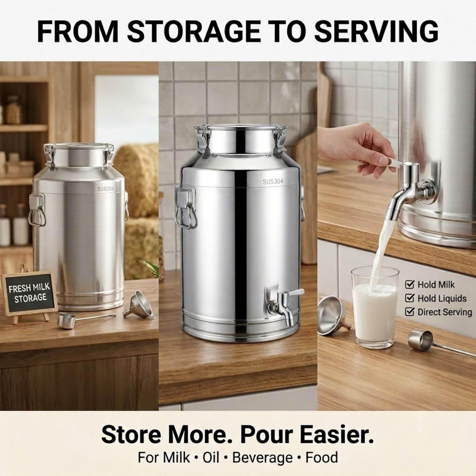 Dispensador de Bebidas y Agua de Acero Inoxidable 304 con Grifo | Barril Hermético 5L-120L para Aceite, Leche y Bebidas, Fácil Llenado para Uso Hogar y Comercial(68Liter)