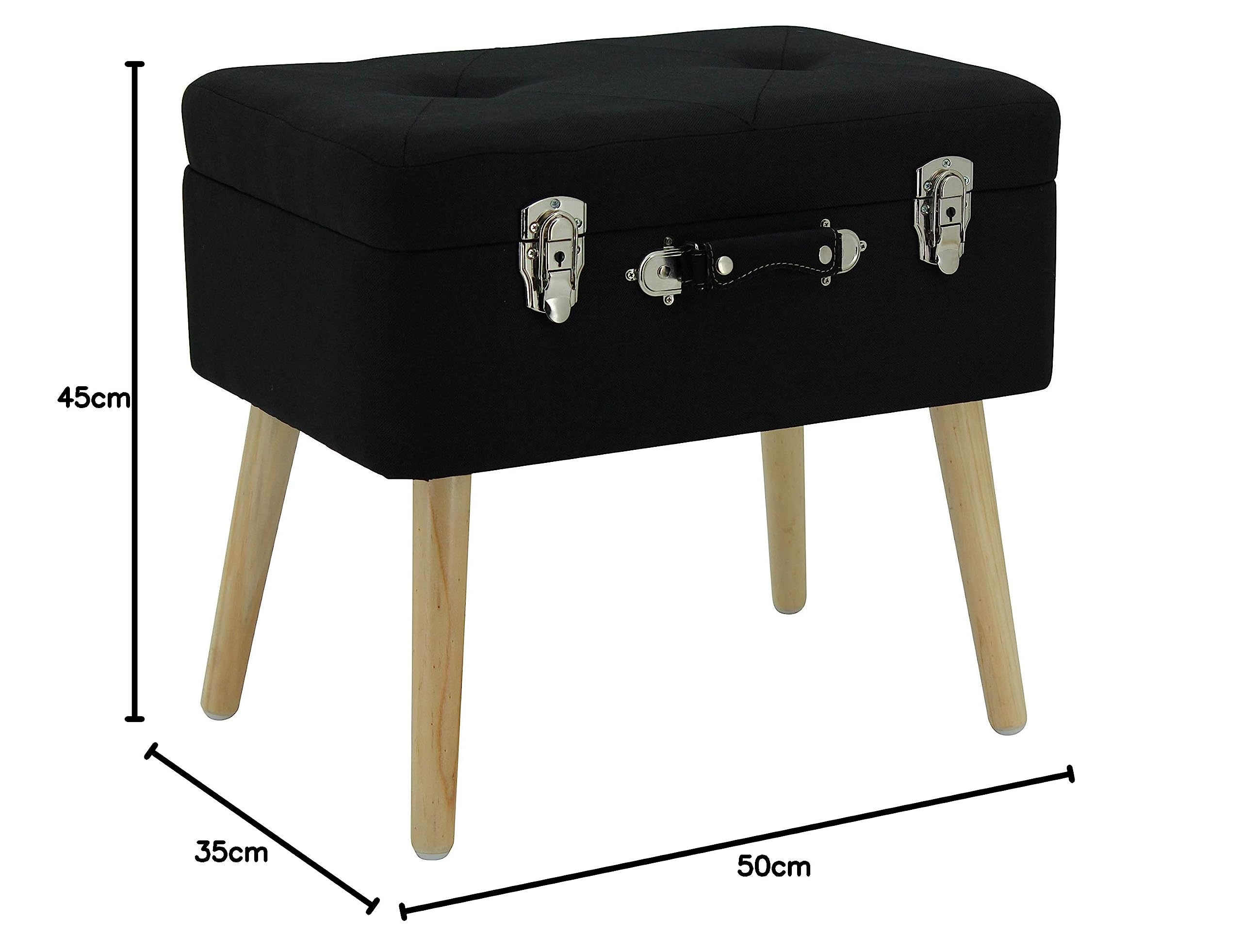 13159 - Taburete con compartimento de almacenamiento, diseño de maleta, algodón, color negro