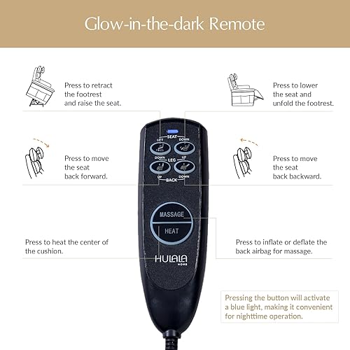Miniatura 9 de HULALA HOME Silla reclinable de doble motor con masaje con bolsa de aire y calefacción de asiento, 180 en posición plana, soporte ajustable, tela de