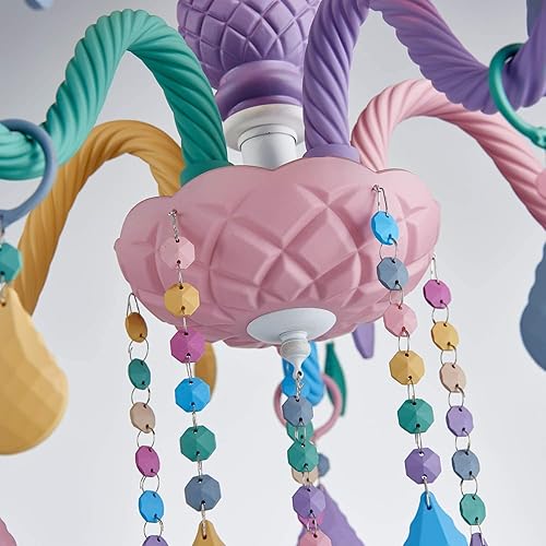 Miniatura 4 de Shrine Elegante candelabro de cristal, base E12 de 4 luces, pintado en blanco con gotas de cristal rosa, 16 pulgadas de profundidad x 18 pulgadas de