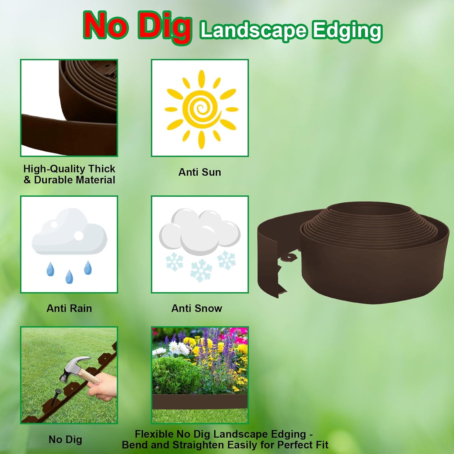 Landscape Edging 33FT,4IN High Landscape Edging,Garden Edging Border with 30 Spikes, Flexible Plastic No Dig for Flower Beds, Lawn, Yard & Pathway–Durable Garden Edging Kit(Brown)