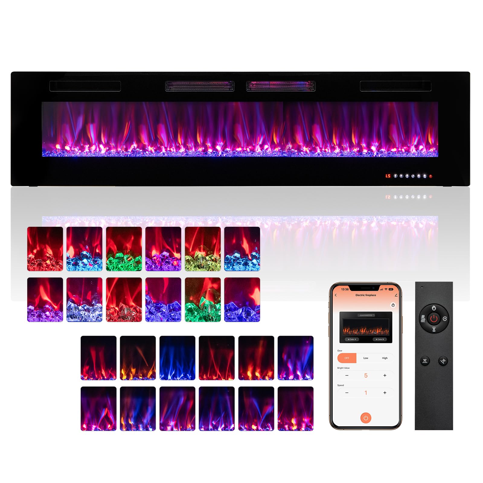 ORALNER 72 Inches WiFi Electric Fireplace Ultra Thin Linear Wall Mounted