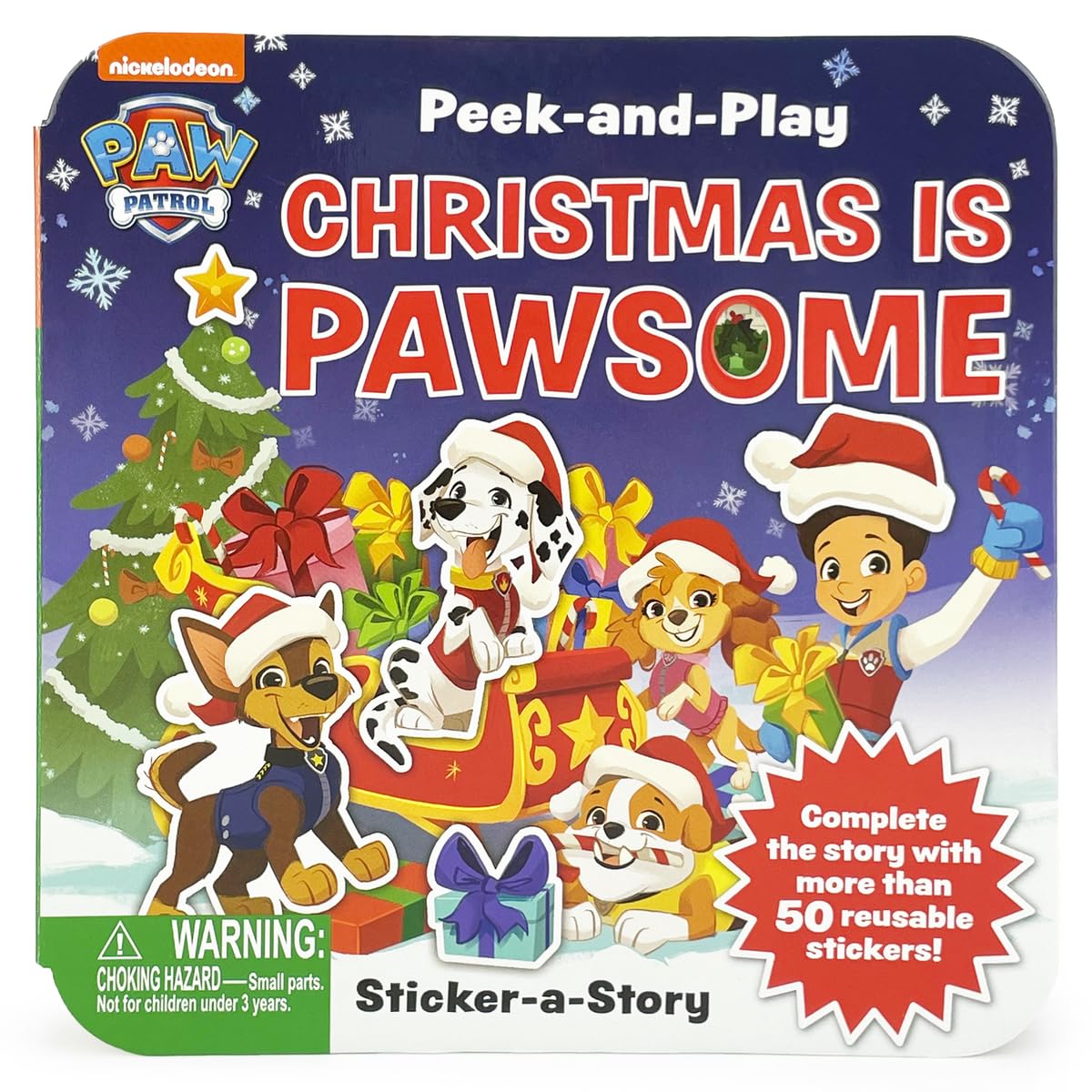 Paw Patrol Christmas Is Pawsome - A Lift-a-Flap Board Book With 50+ Reusable Stickers (Peek-And-Play)