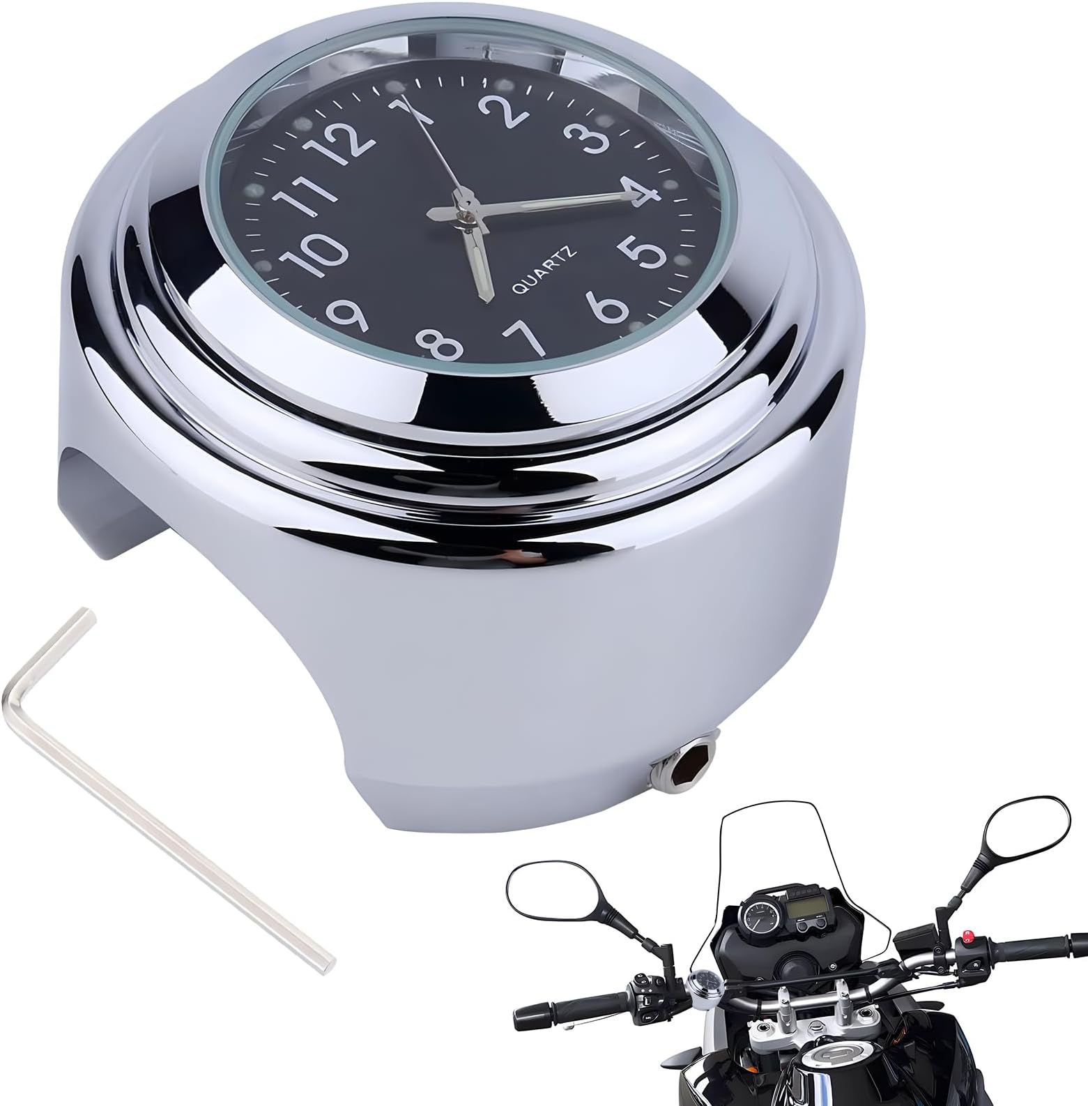 Motorcycle Handlebar Mount Clock, Stainless Steel Waterproof Handlebar Mount Round Dial Clock for Motorbike Motorcycle Practical and Useful, Suitable for Harley