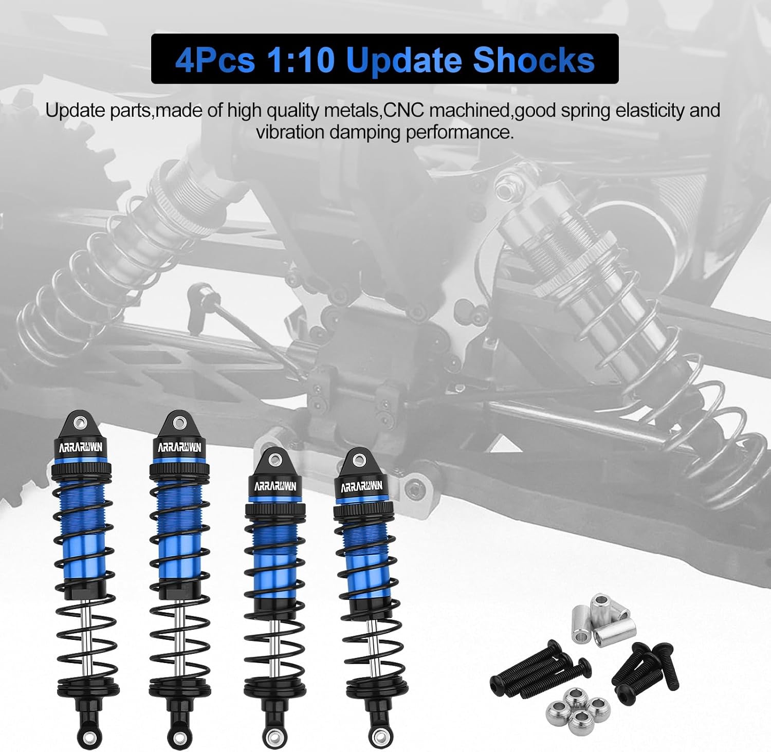 4PCS RC Shock 1:10 Aluminum Front & Rear Shocks Set Compatible with Arrma 1/10 Typhon 3S/2S, Granite 4x4, Bigrock, Senton, Replace for AR330550, AR330551 (Black Blue)