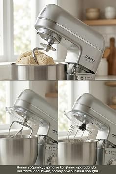 Lorenzo Multichef Stand Mixer 3in1, Hamur Yoğurma, Blender, Et Kıyma Makinesi, Gümüş