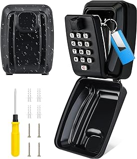 Key Lock Box for Outside, Key Safe Wall Mounted Outdoor Waterproof Extra Large Key Box 12-Digit Combination Key Storage Box with Weatherproof Cover for Home Garage School Office, Black
