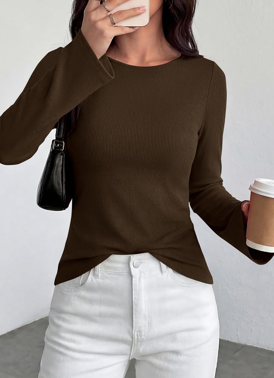 BTFBM Long Sleeve Shirts for Women 2026 Spring Y2K Clothes Casual Boat Neck Bell Sleeve Fitted Fall Going Out Tops - Image 4