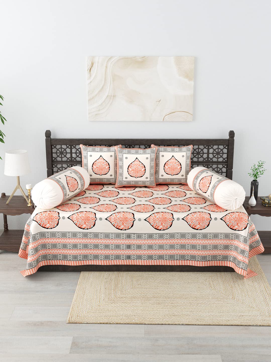 Salona Bichona 100% Cotton Printed 120 TC Diwan Set (Set of 6)