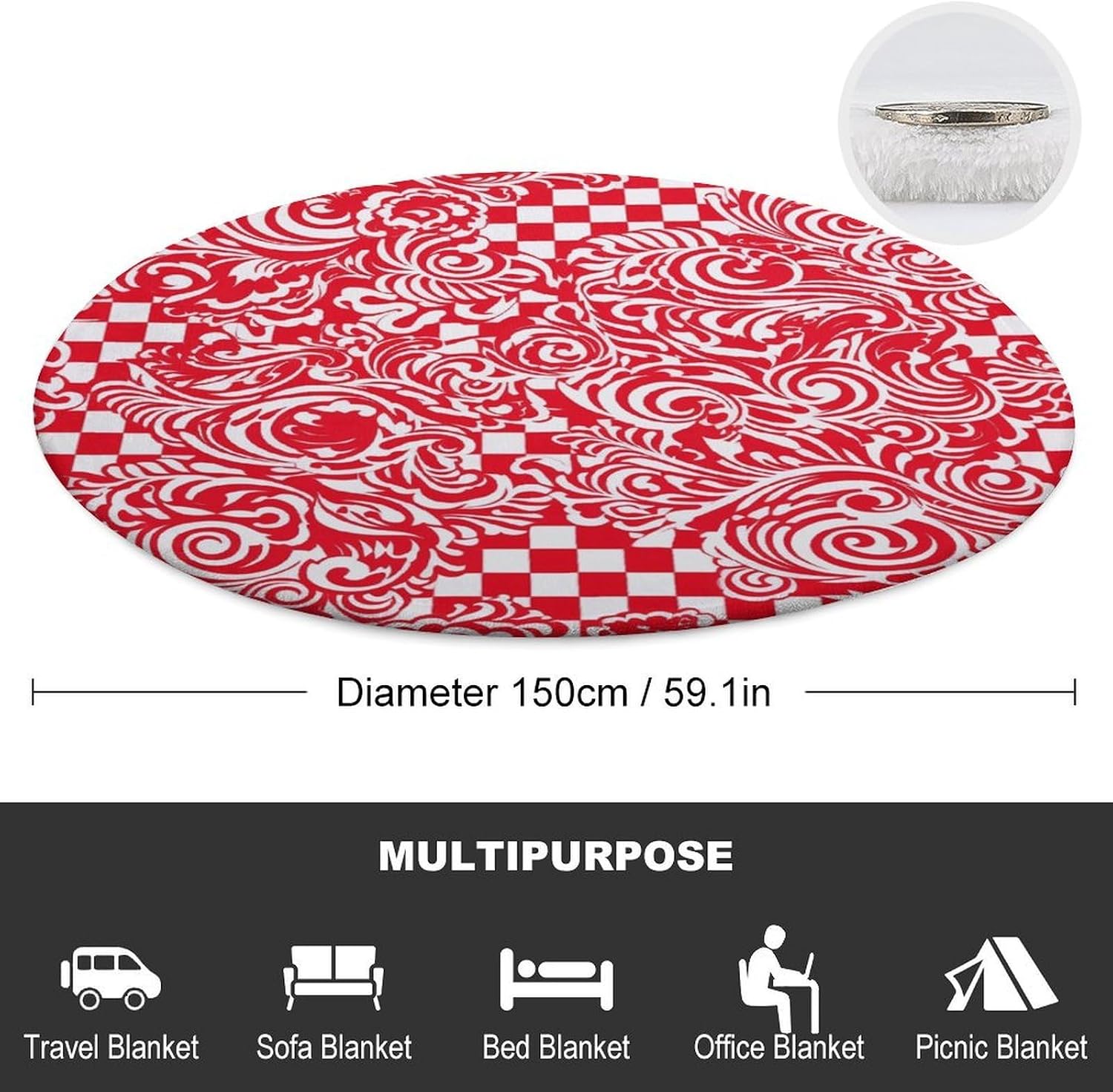 Red White Blanket-Soft & Warm of Anti-Pilling Beach Towel,Softnes Lightweight Throw Circular Blankets for Couch All Season Bedroom Home Decor Gifts(Women Men)