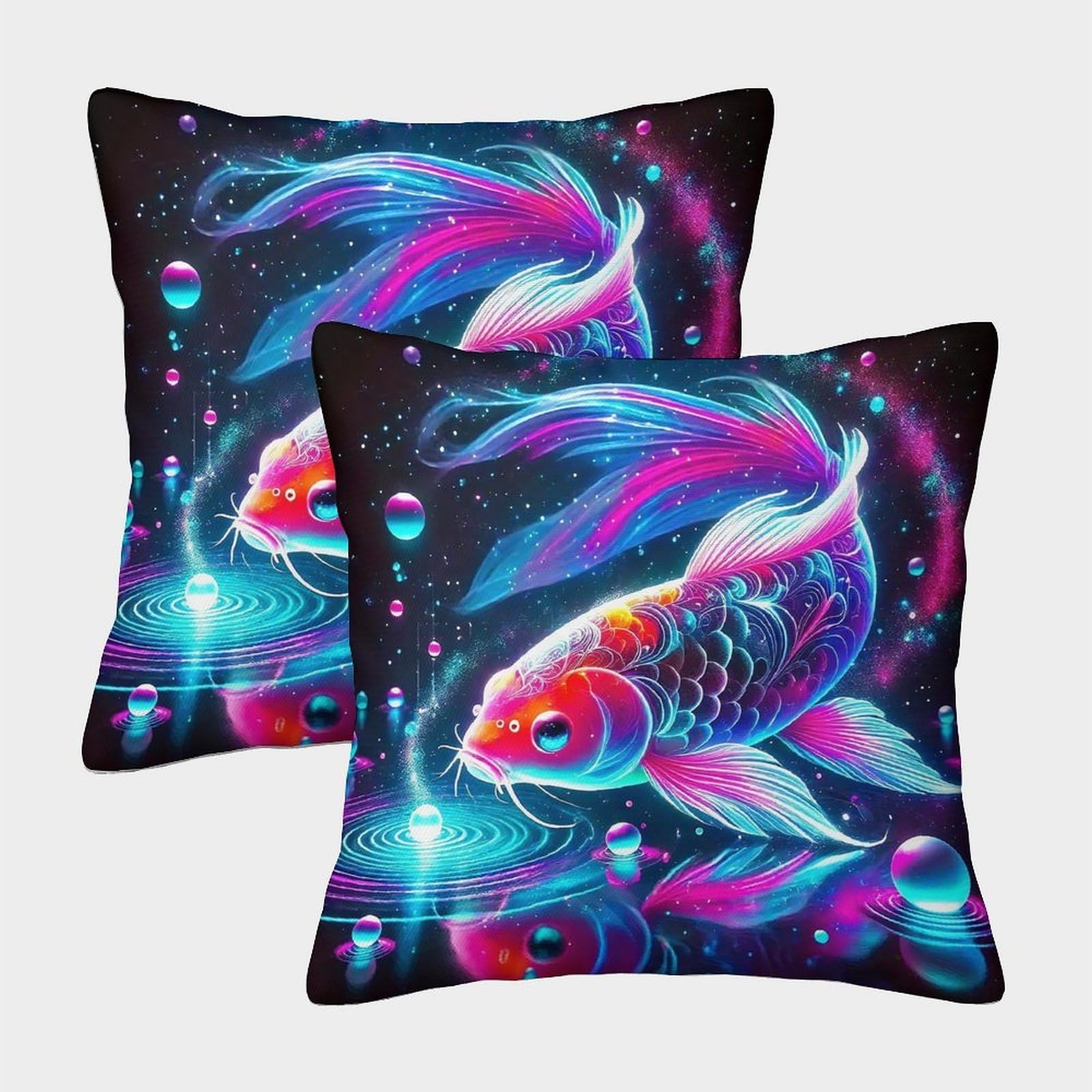 FELASBUID Koi Fish Pillow Covers 2 Pack Cozy Pillowcase Animal Cushion Covers with Invisible Zipper Decor for Couch Livingroom 40x40cm