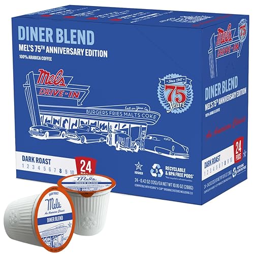 Mel's Drive-In 75th Anniversary Limited Edition Diner Blend - Café tostado oscuro arábica, cápsulas compatibles con cafeteras Keurig K-Cup, 24