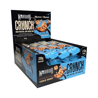 Warrior Crunch High Protein Bars | 20g Protein, Low Carb, Low Sugar, Keto Friendly | Delicious, Chewy, Crispy On The Go Snack | Box of 12 Bars 12 Count Pack of 1, Chocolate Chip Cookie Dough