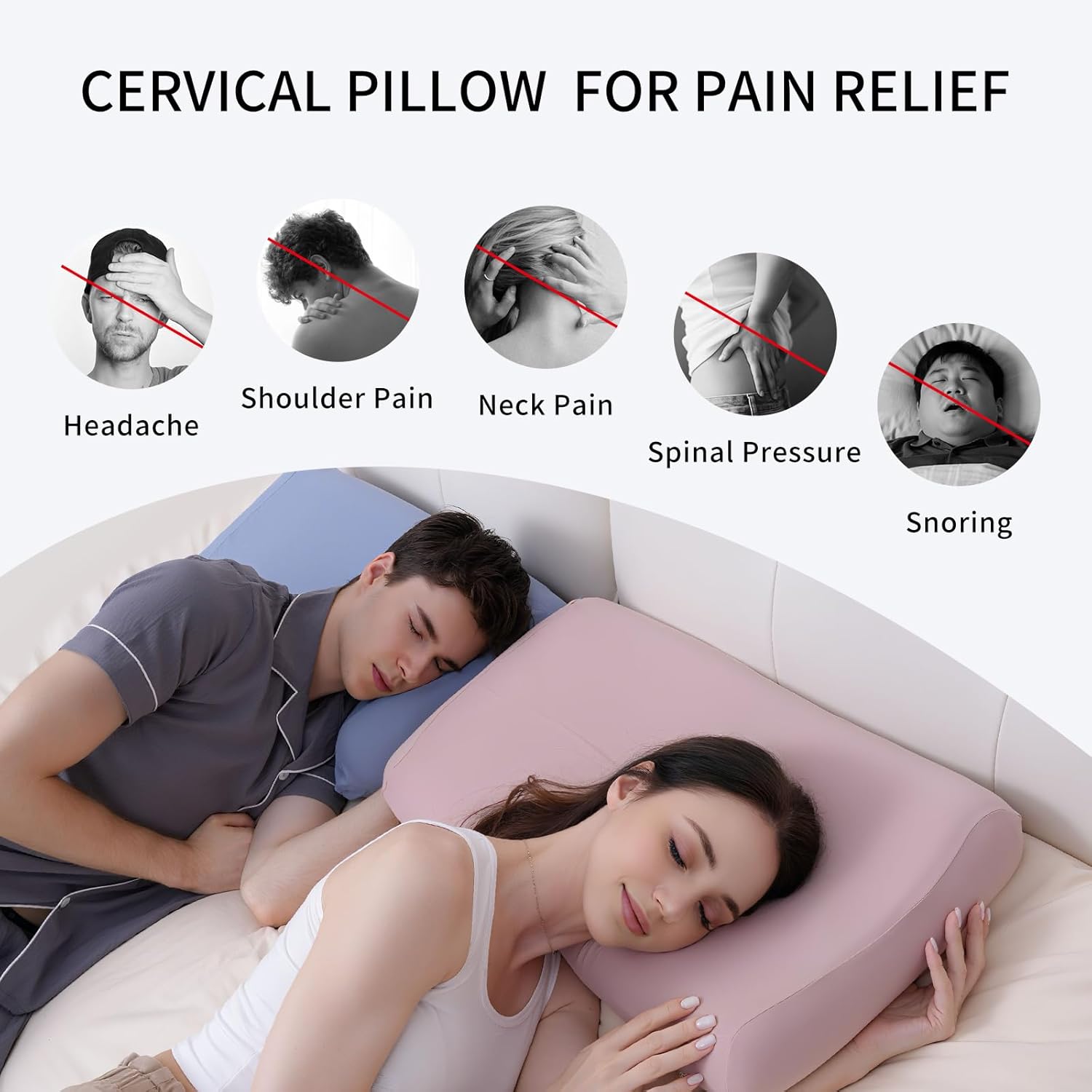 Memory Foam Pillow, Cervical Neck Pillow for Sleeping, Ergonomic Pillow for Neck Pain Relief, Orthopedic Pillows for Side Sleepers, Cooling Pillows for Support for Side,Back,Stomach Sleeper