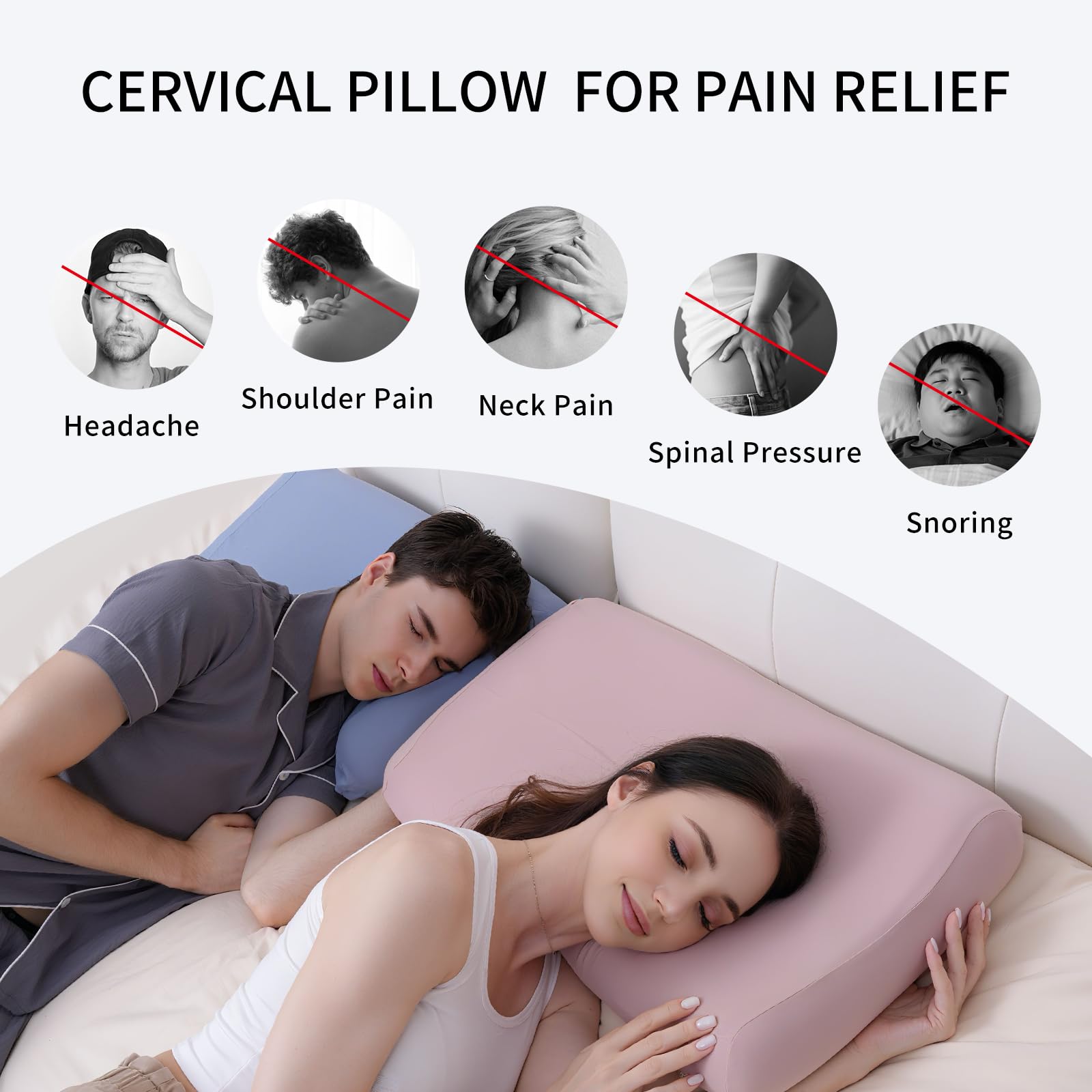 Almohada Cervical Viscoelástica, Almohada Cervical para Personas Que Duermen de Lado o Boca Arriba, Almohada Ergonómica Reduce Dolores Cervicales-Azul
