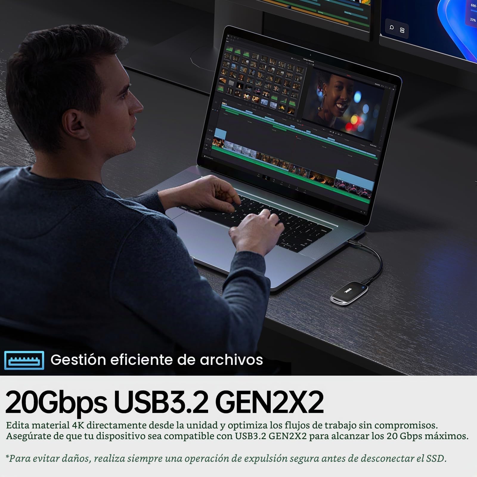 SSK 1TB Portátil Disco Duro Externo SSD hasta 2000 MB/s, USB 3.2 Gen2x2 SSD Externo para iPhone 15/16 Pro/Mac/Phone OTG/portátil/PC y Consola de Juegos, con Pantalla LED