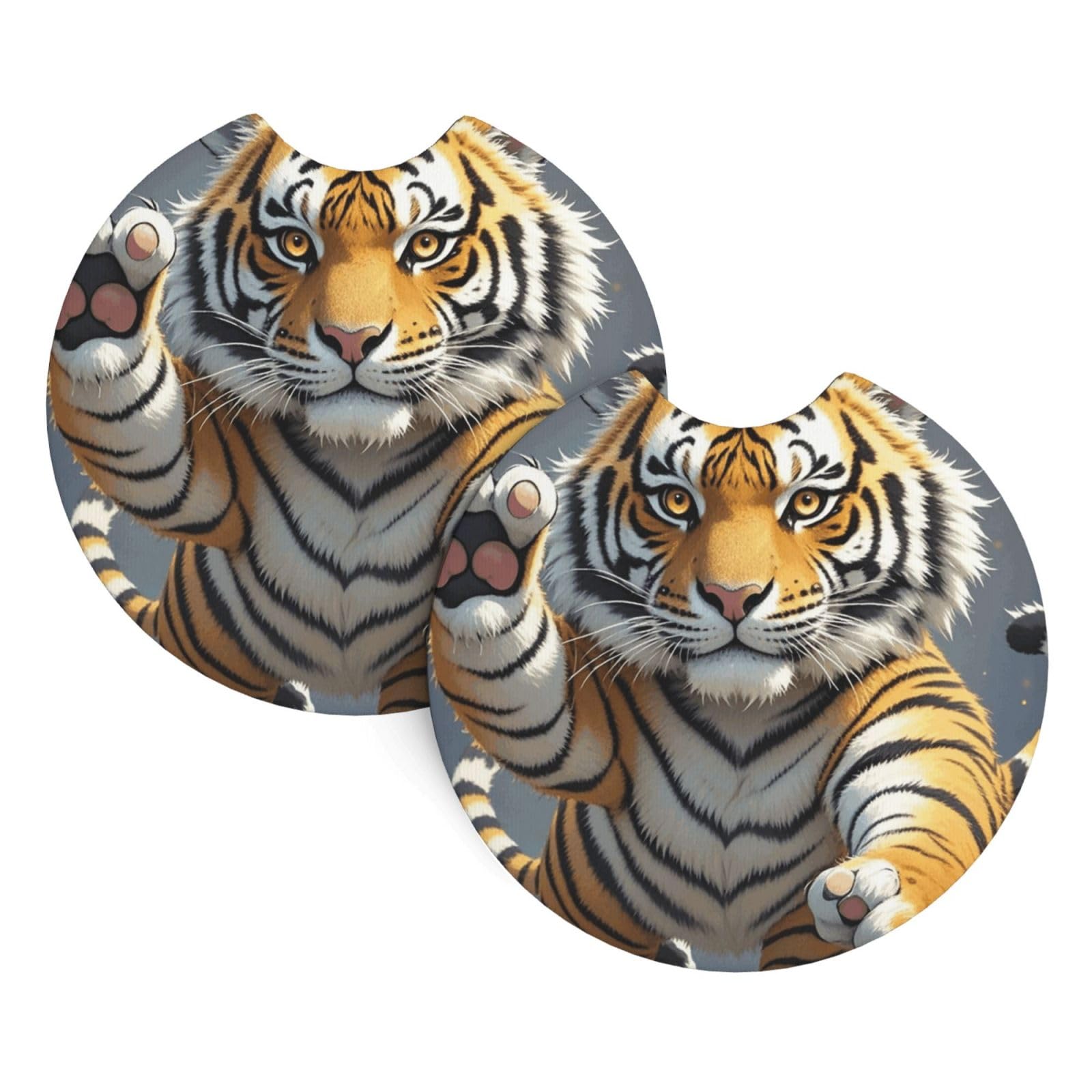 2 Pack Car Coaster for Cup Holders Tiger Head with Raised Paws Car Cup Coaster 2.7" Neoprene Non-Slip Automotive Cup Mat Universal Auto Car Interior Accessories for Women Men Cup Pad