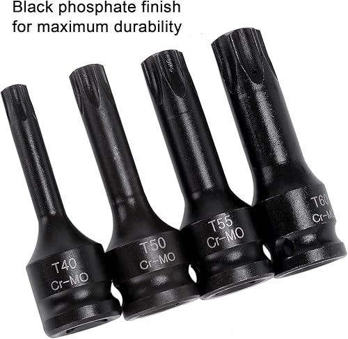Miniatura 6 de HELAKLS 7-Piece 38 Inch Drive T20-T60 Torx Star Driver Bit Socket Set Cr-Mo Construcción de una sola pieza Aire Impact Socket Herramientas de mano