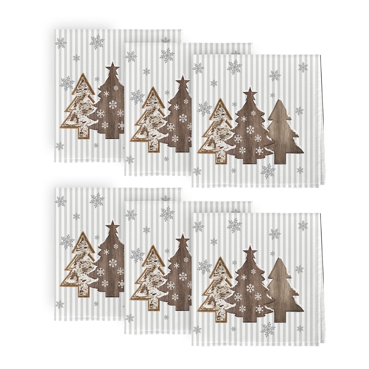Horaldaily Christmas Cloth Napkins 18 x 18 Inch, Stripe Christmas Pine Tree Snowman Party Dinner Decoration Washable Napkins Set of 6